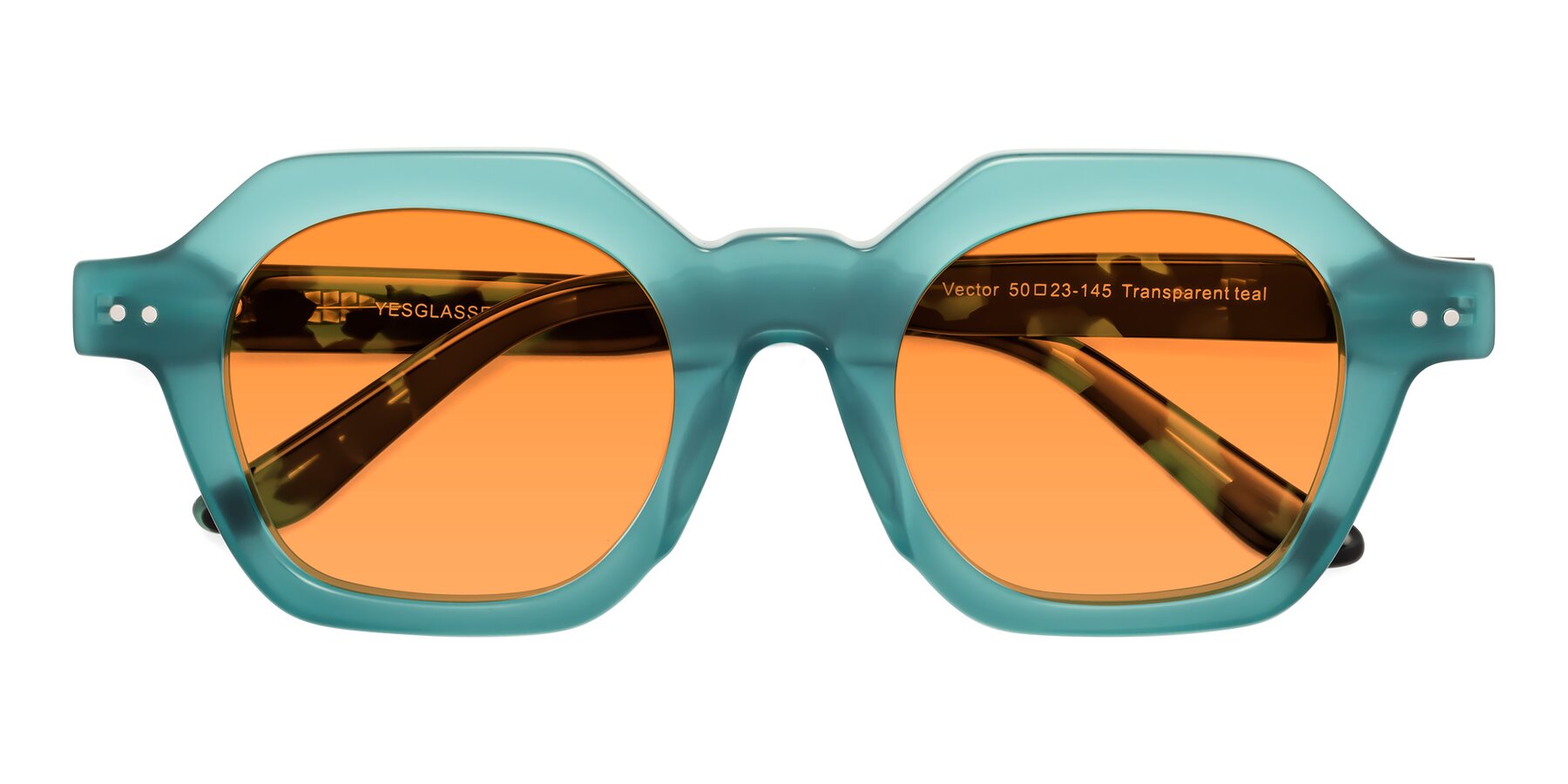 Folded Front of Vector in Transparent Teal with Orange Tinted Lenses