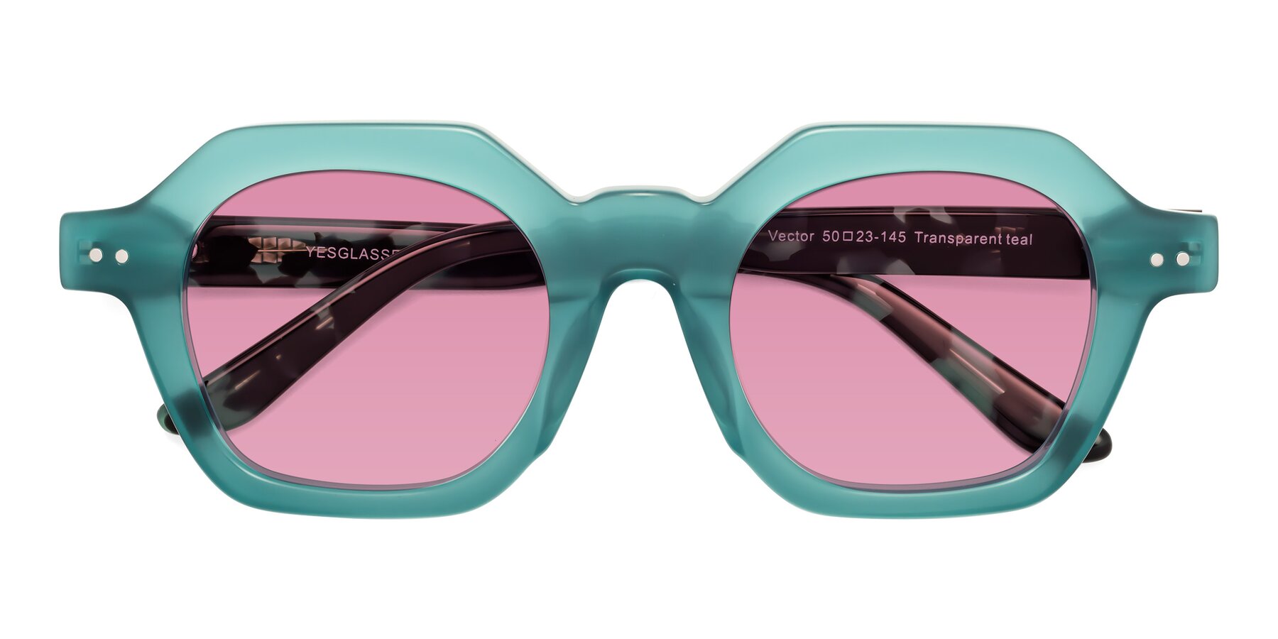 Folded Front of Vector in Transparent Teal with Medium Wine Tinted Lenses