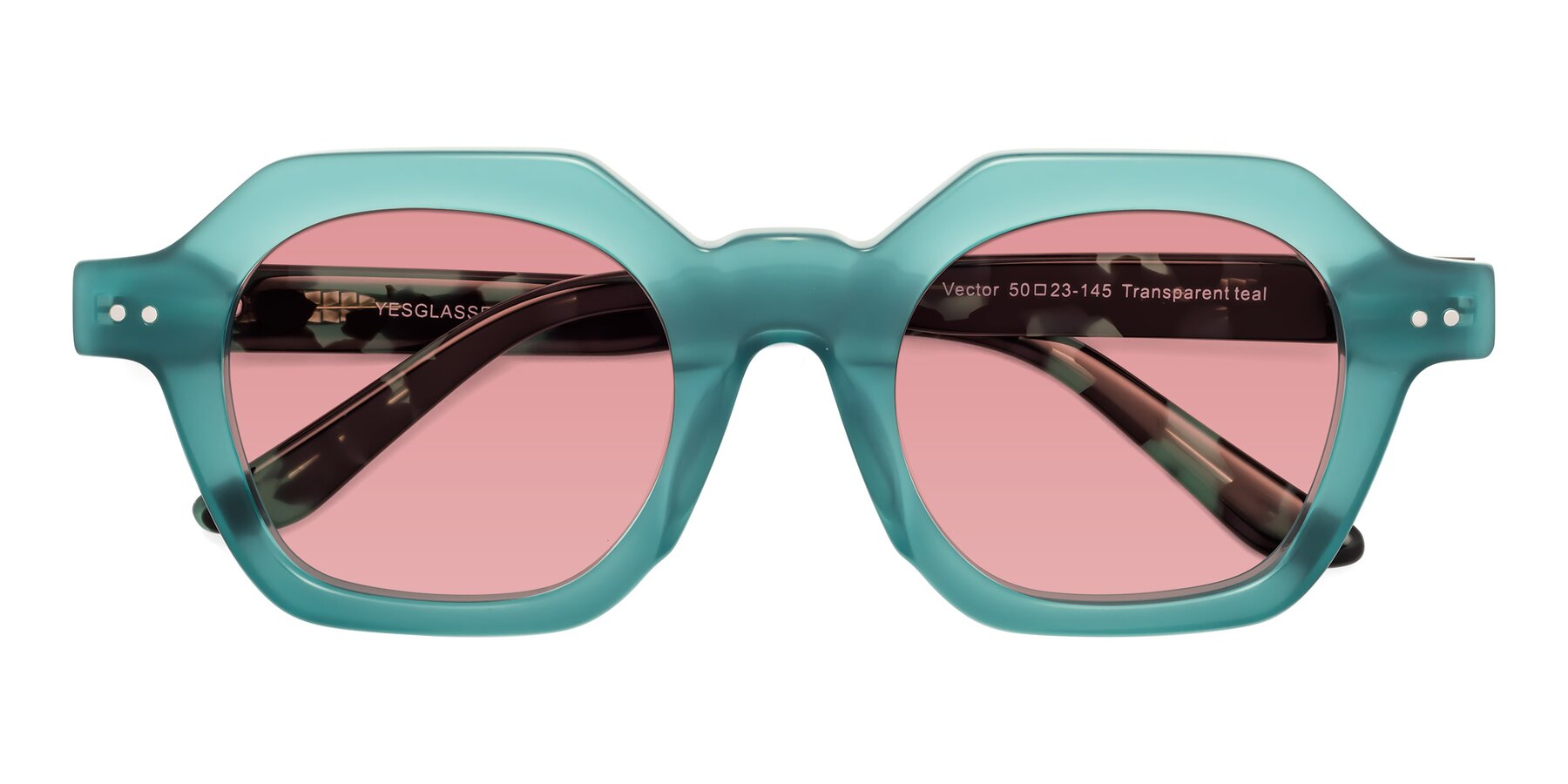 Folded Front of Vector in Transparent Teal with Medium Garnet Tinted Lenses