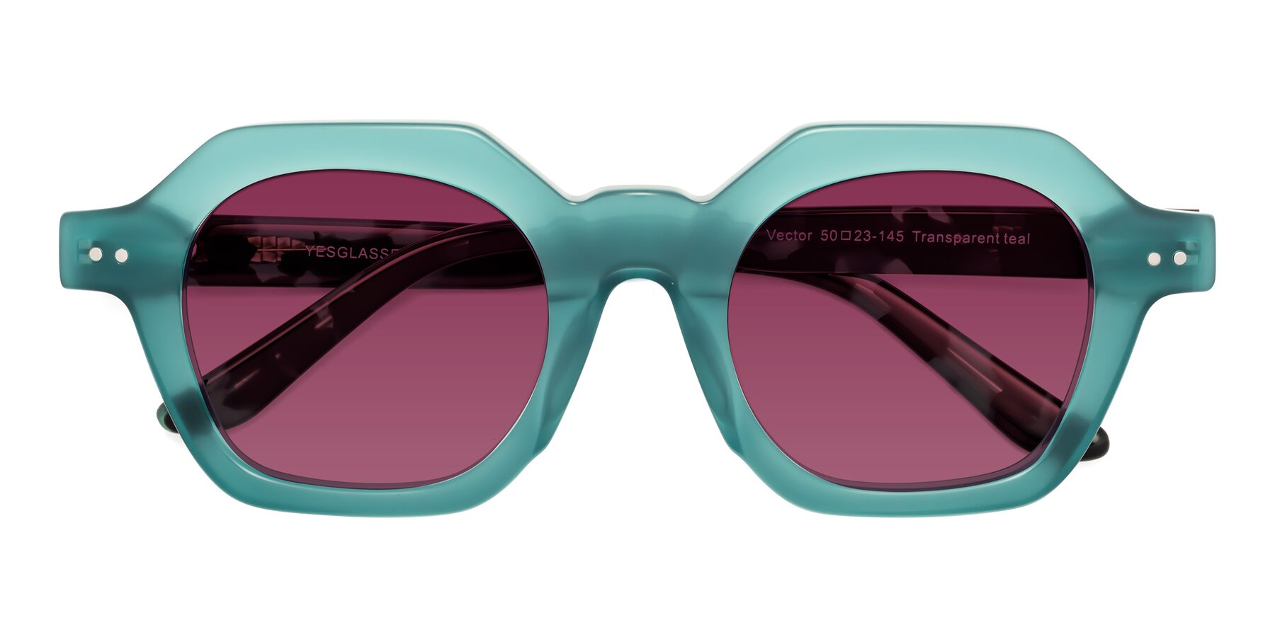 Folded Front of Vector in Transparent Teal with Wine Tinted Lenses