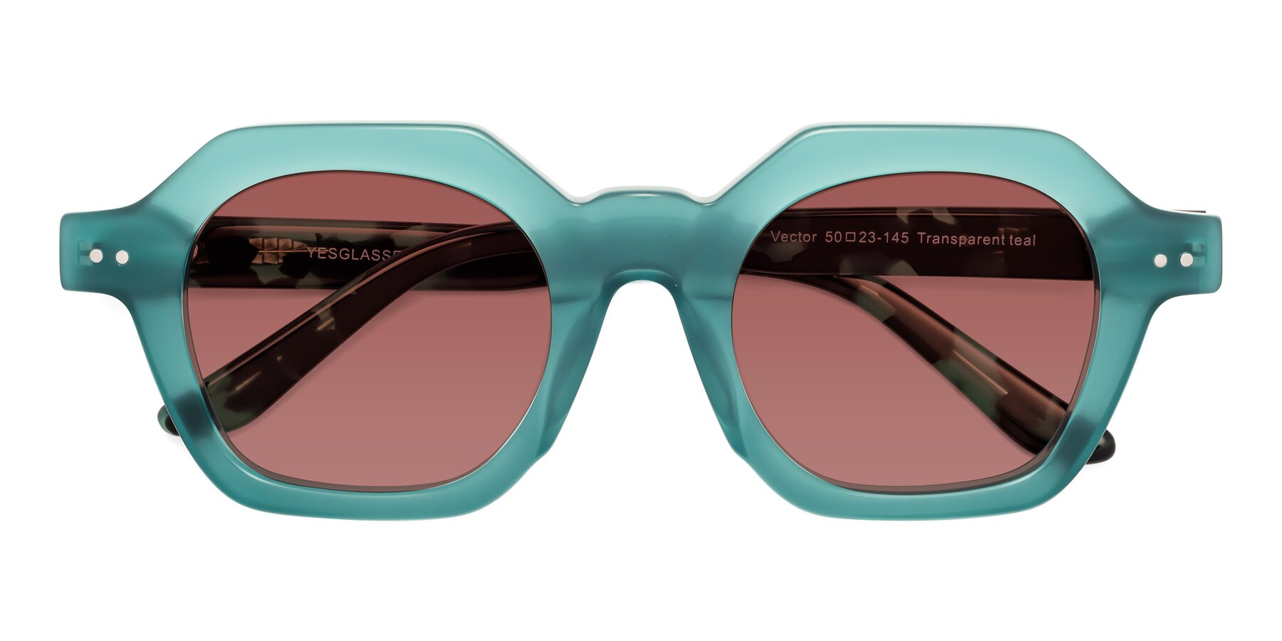 Folded Front of Vector in Transparent Teal with Garnet Tinted Lenses