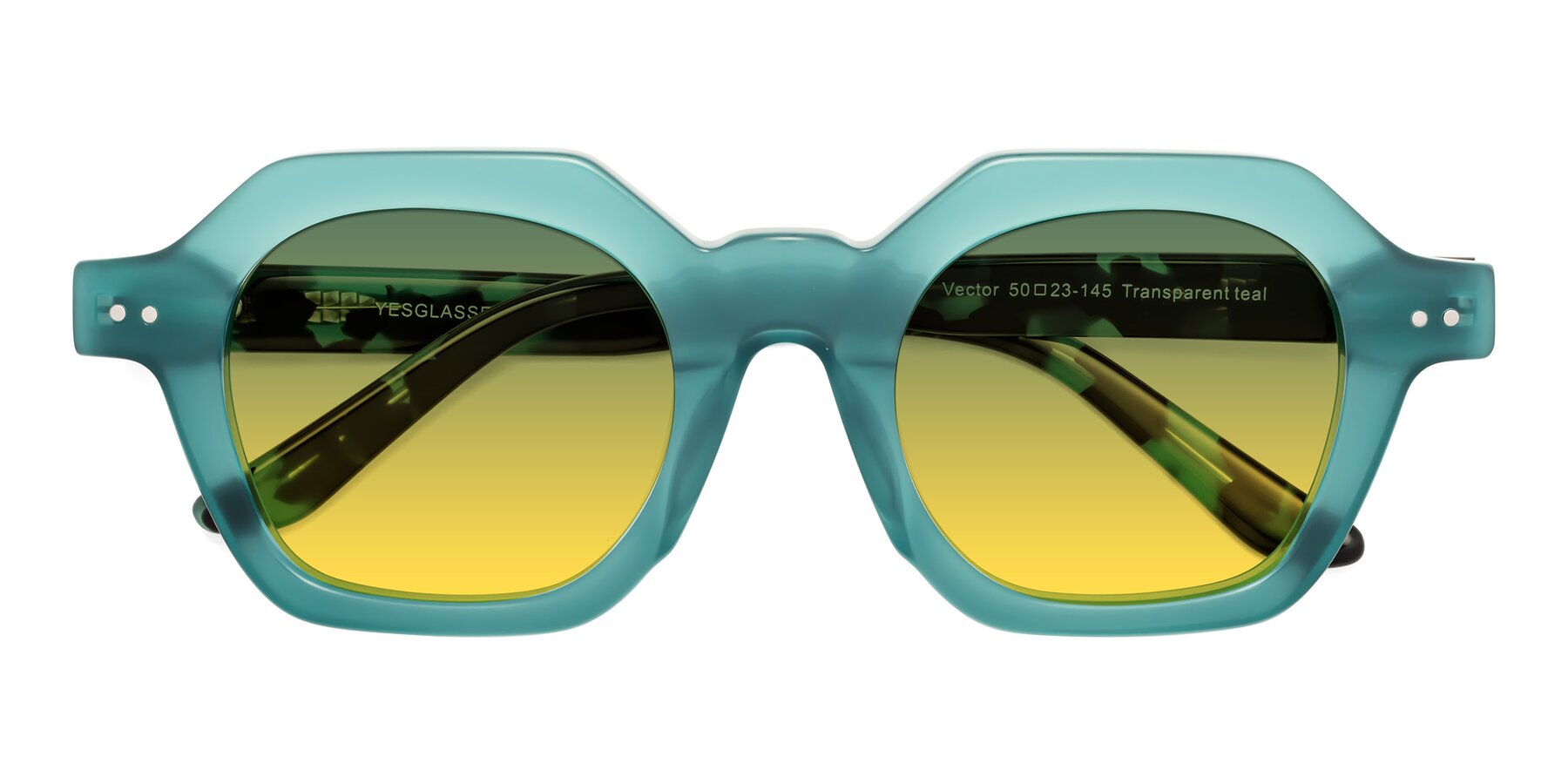 Folded Front of Vector in Transparent Teal with Green / Yellow Gradient Lenses