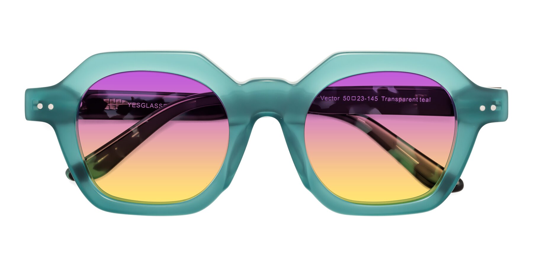 Folded Front of Vector in Transparent Teal with Purple / Yellow Gradient Lenses