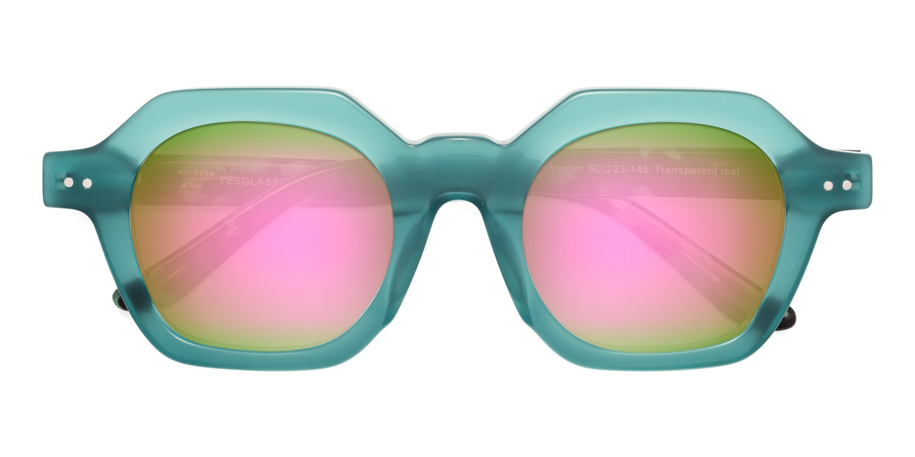 Folded Front of Vector in Transparent Teal with Pink Mirrored Lenses