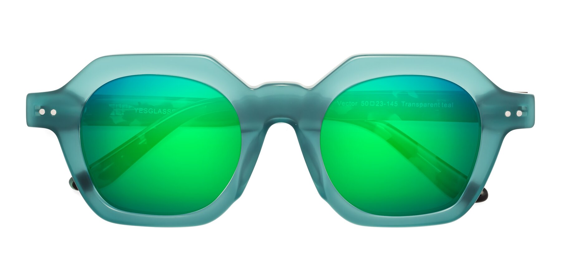 Folded Front of Vector in Transparent Teal with Green Mirrored Lenses