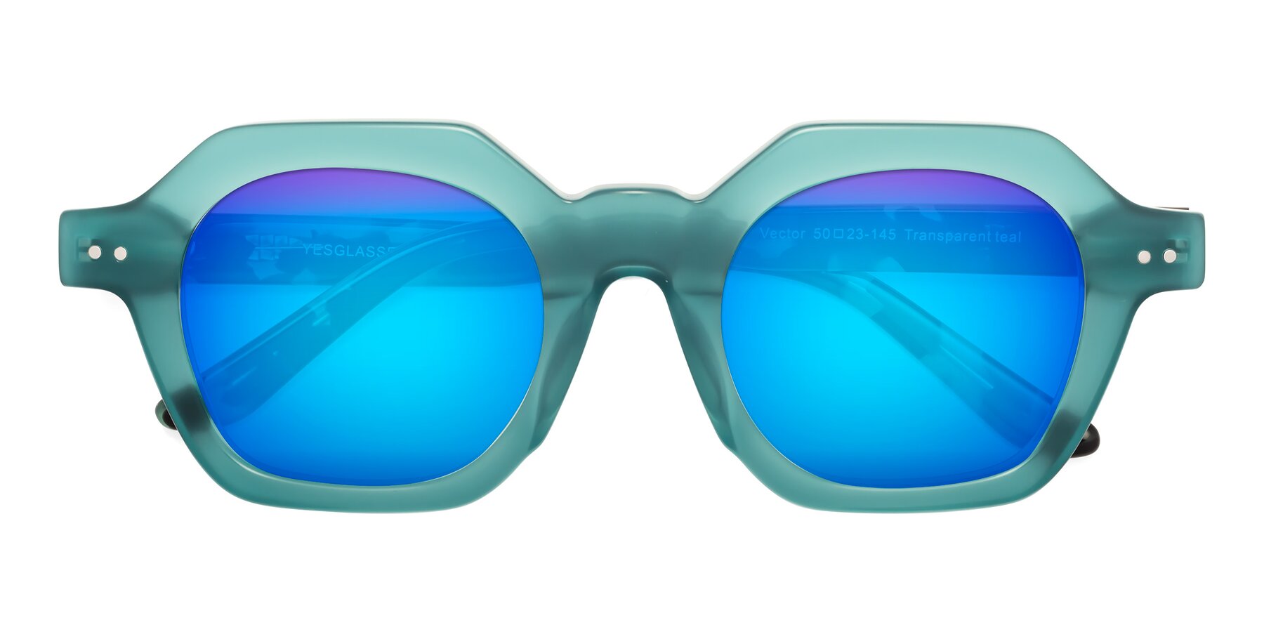 Folded Front of Vector in Transparent Teal with Blue Mirrored Lenses