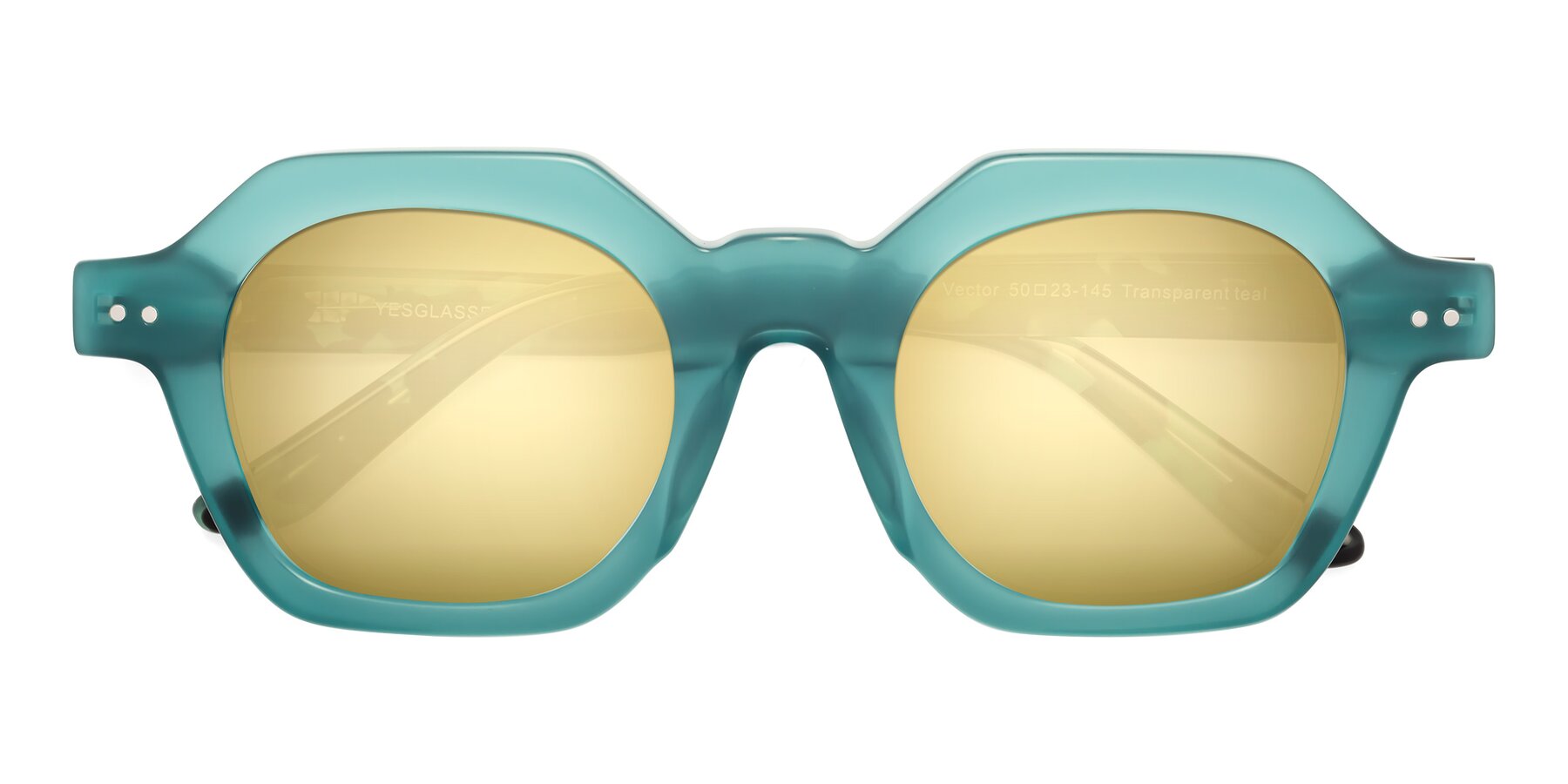 Folded Front of Vector in Transparent Teal with Gold Mirrored Lenses