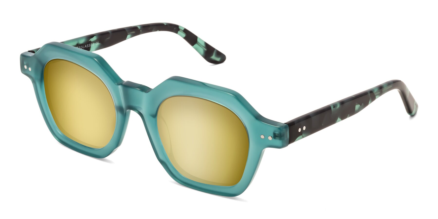 Angle of Vector in Transparent Teal with Gold Mirrored Lenses