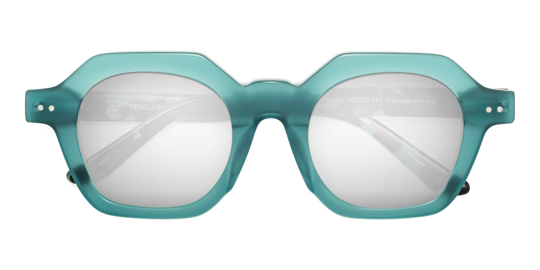 Folded Front of Vector in Transparent Teal with Silver Mirrored Lenses