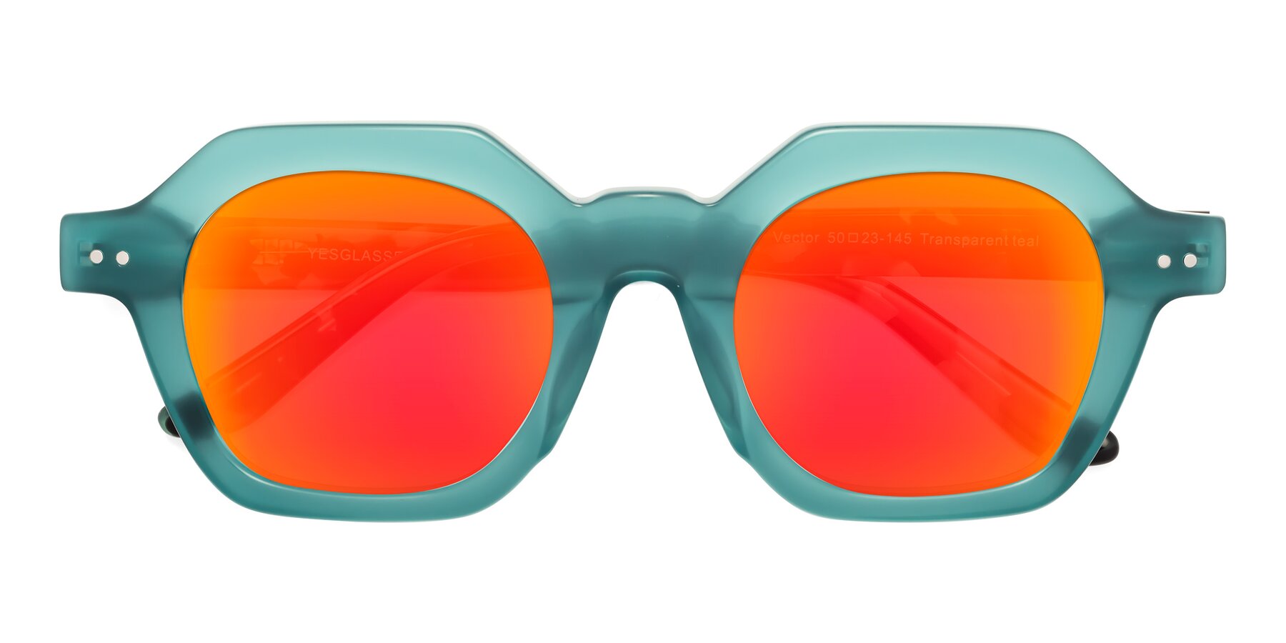 Folded Front of Vector in Transparent Teal with Red Gold Mirrored Lenses