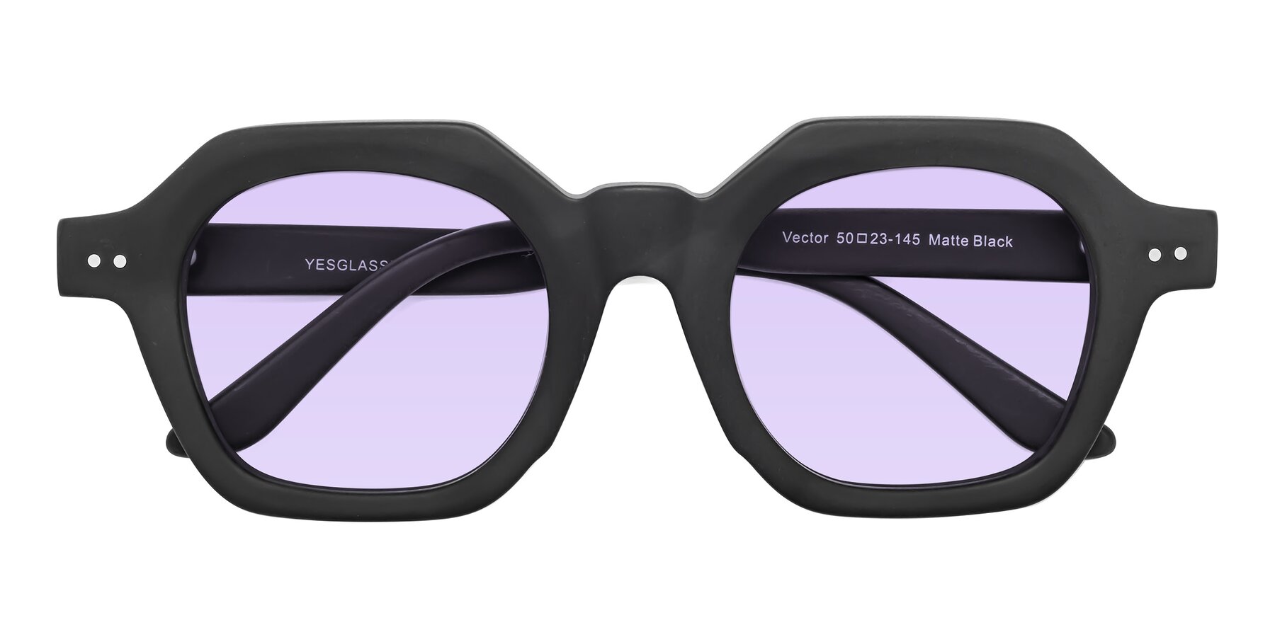 Folded Front of Vector in Matte Black with Light Purple Tinted Lenses
