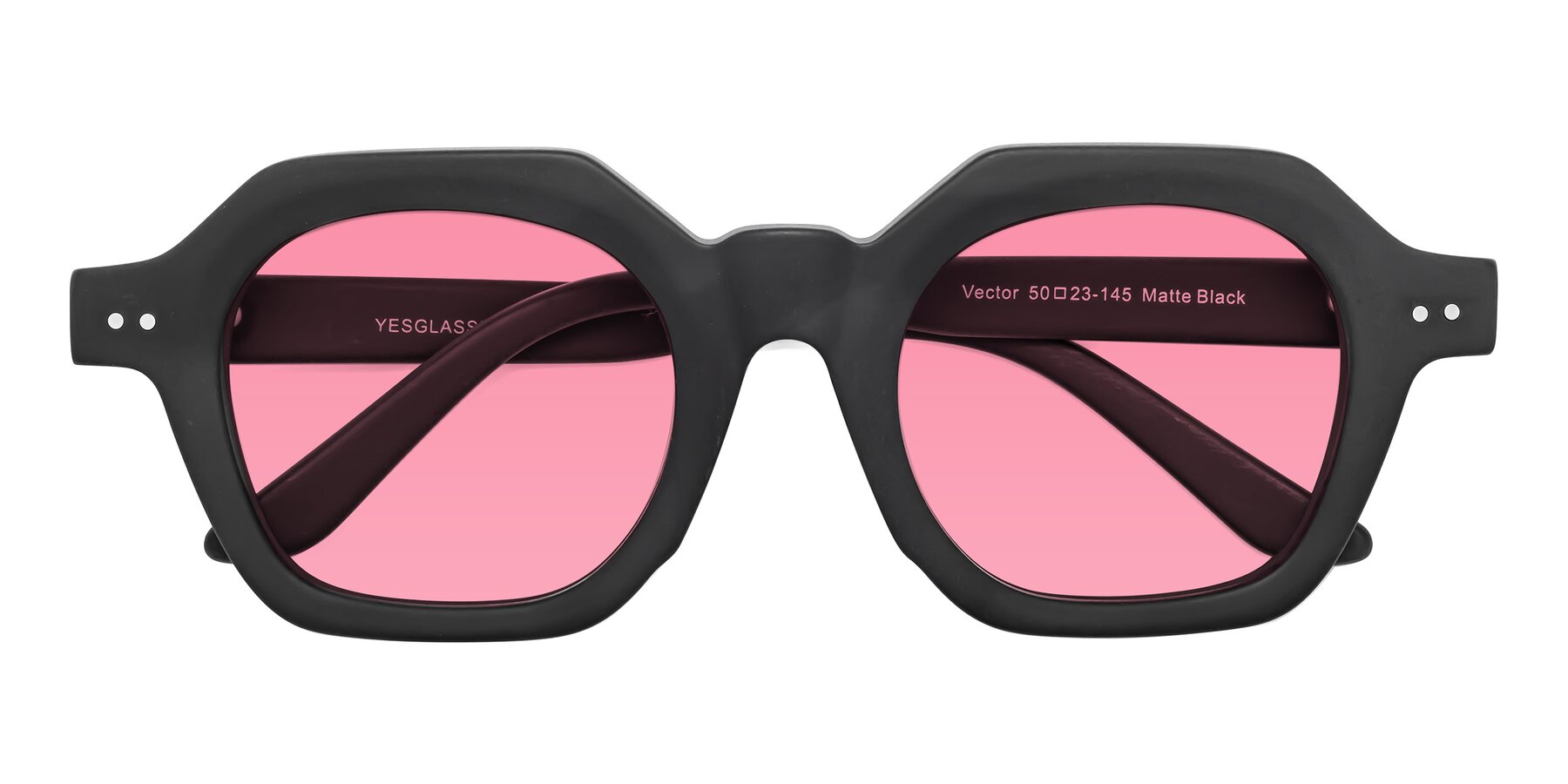 Folded Front of Vector in Matte Black with Pink Tinted Lenses