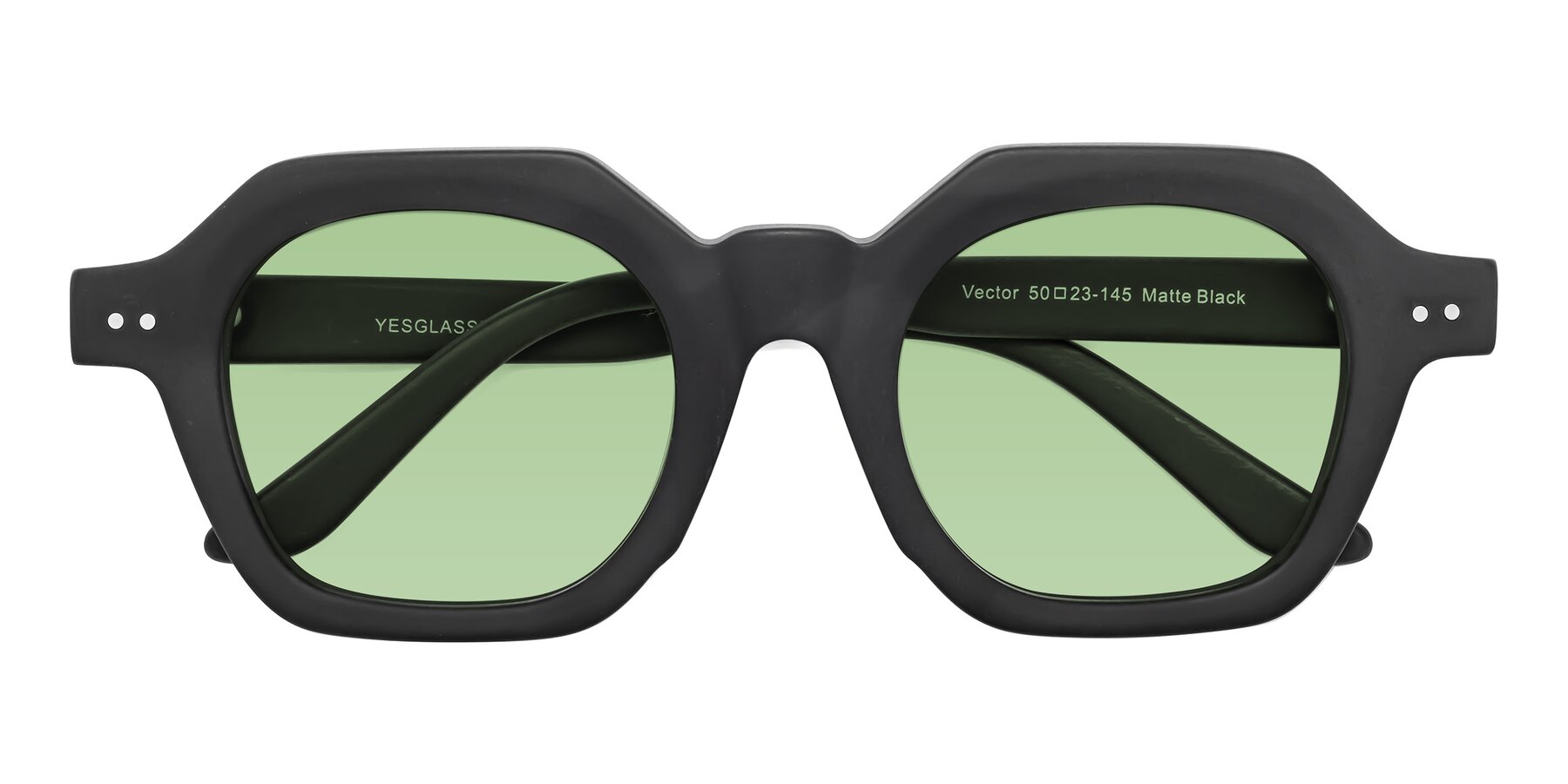 Folded Front of Vector in Matte Black with Medium Green Tinted Lenses