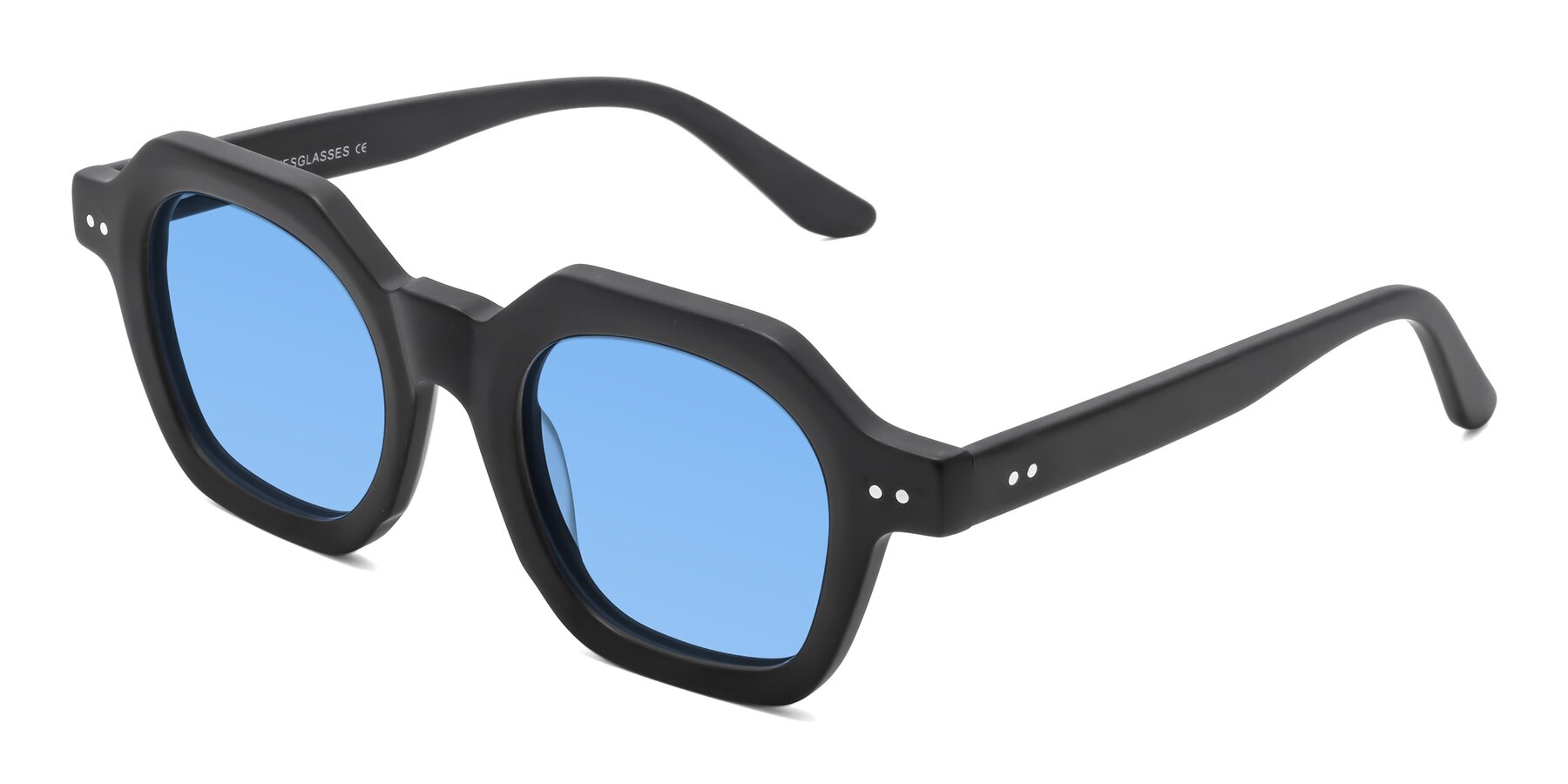 Angle of Vector in Matte Black with Medium Blue Tinted Lenses