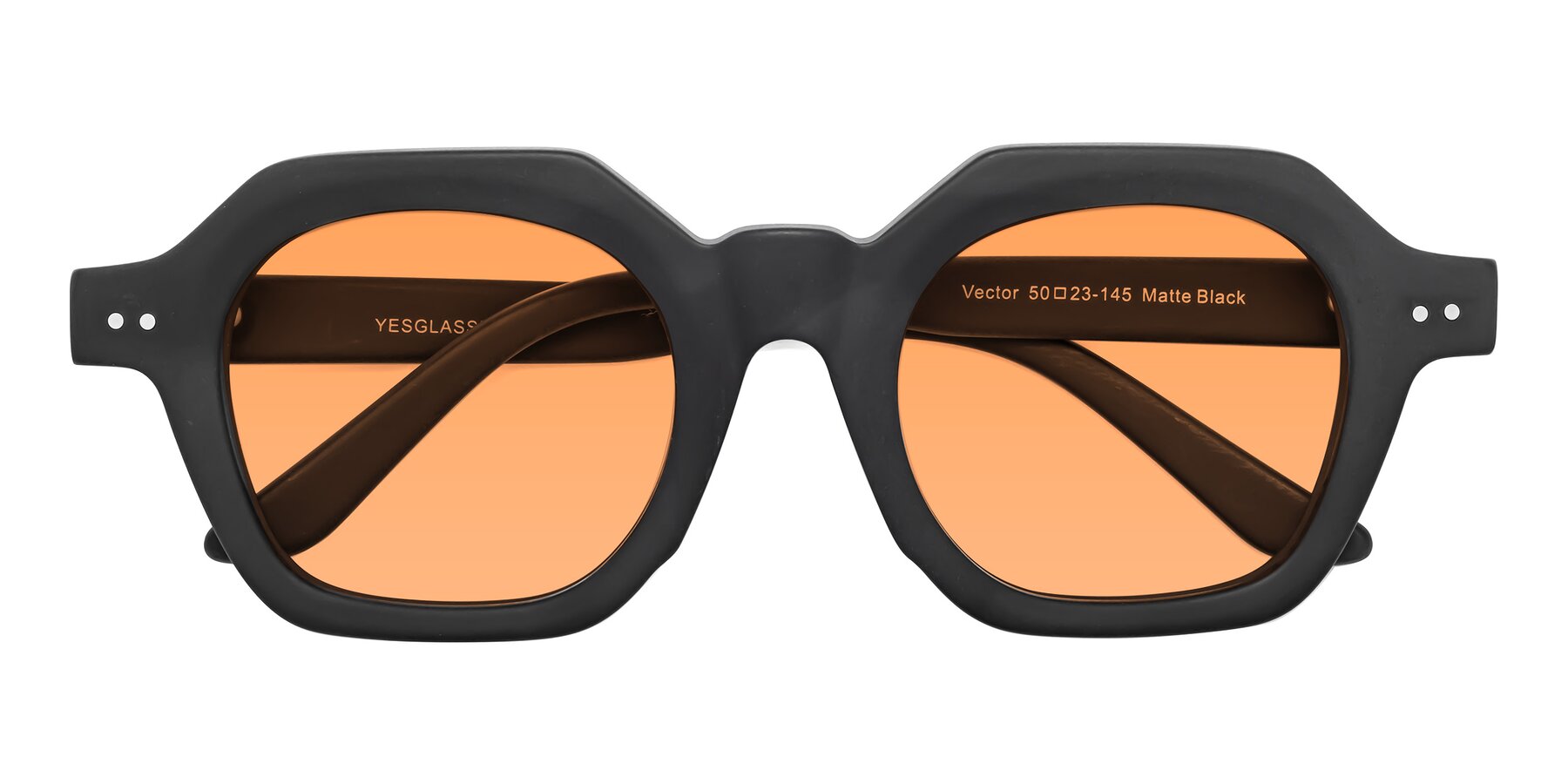 Folded Front of Vector in Matte Black with Medium Orange Tinted Lenses