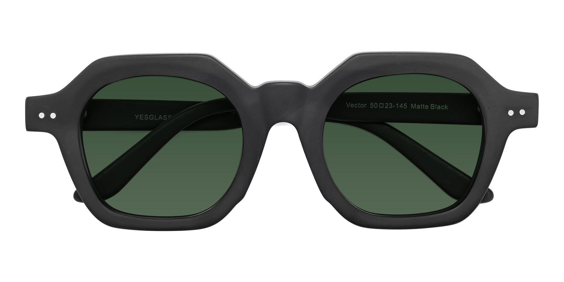 Folded Front of Vector in Matte Black with Green Tinted Lenses