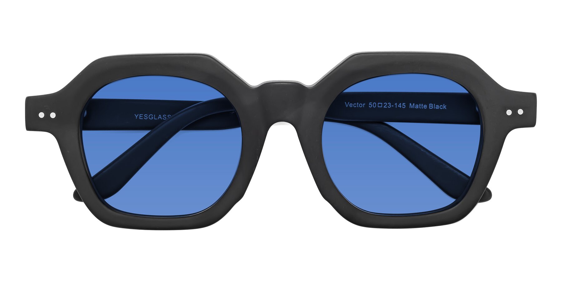 Folded Front of Vector in Matte Black with Blue Tinted Lenses