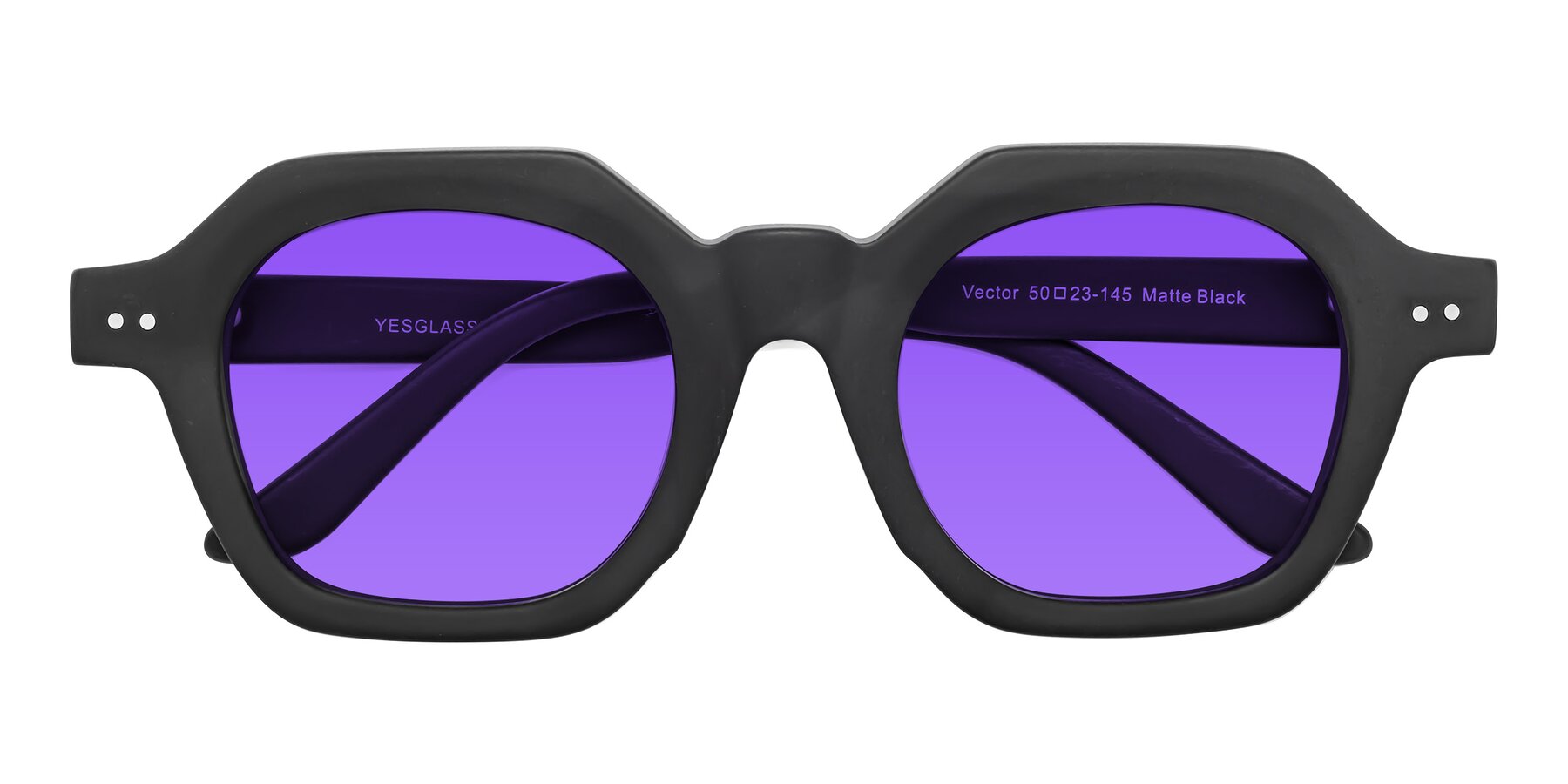 Folded Front of Vector in Matte Black with Purple Tinted Lenses