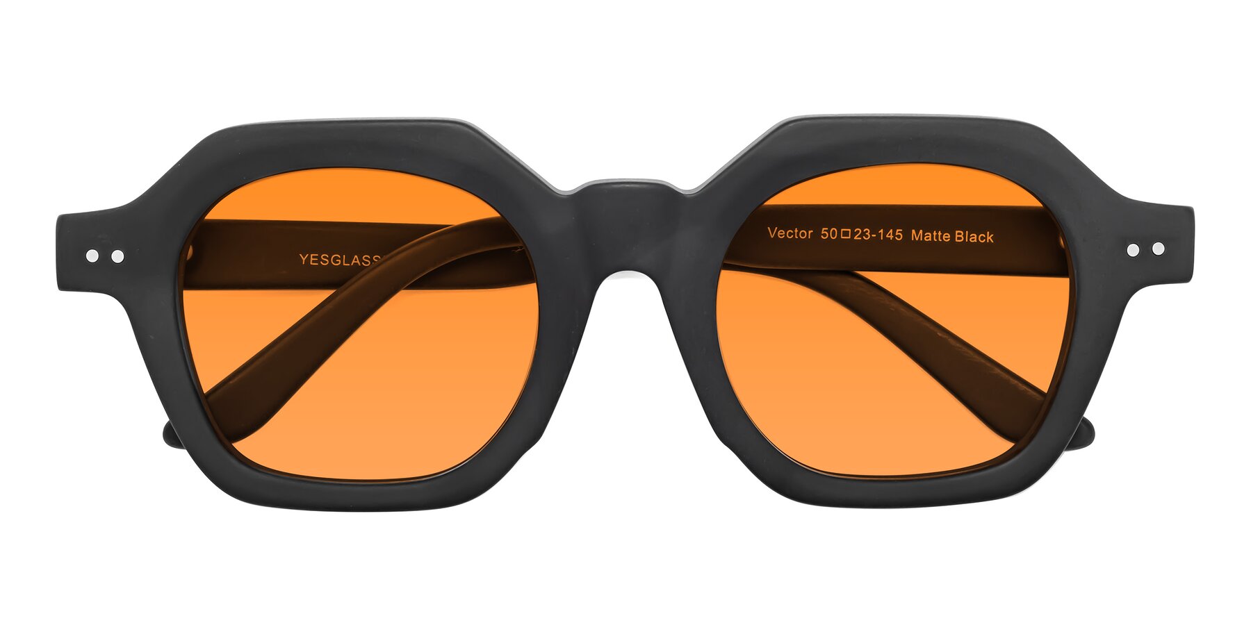 Folded Front of Vector in Matte Black with Orange Tinted Lenses