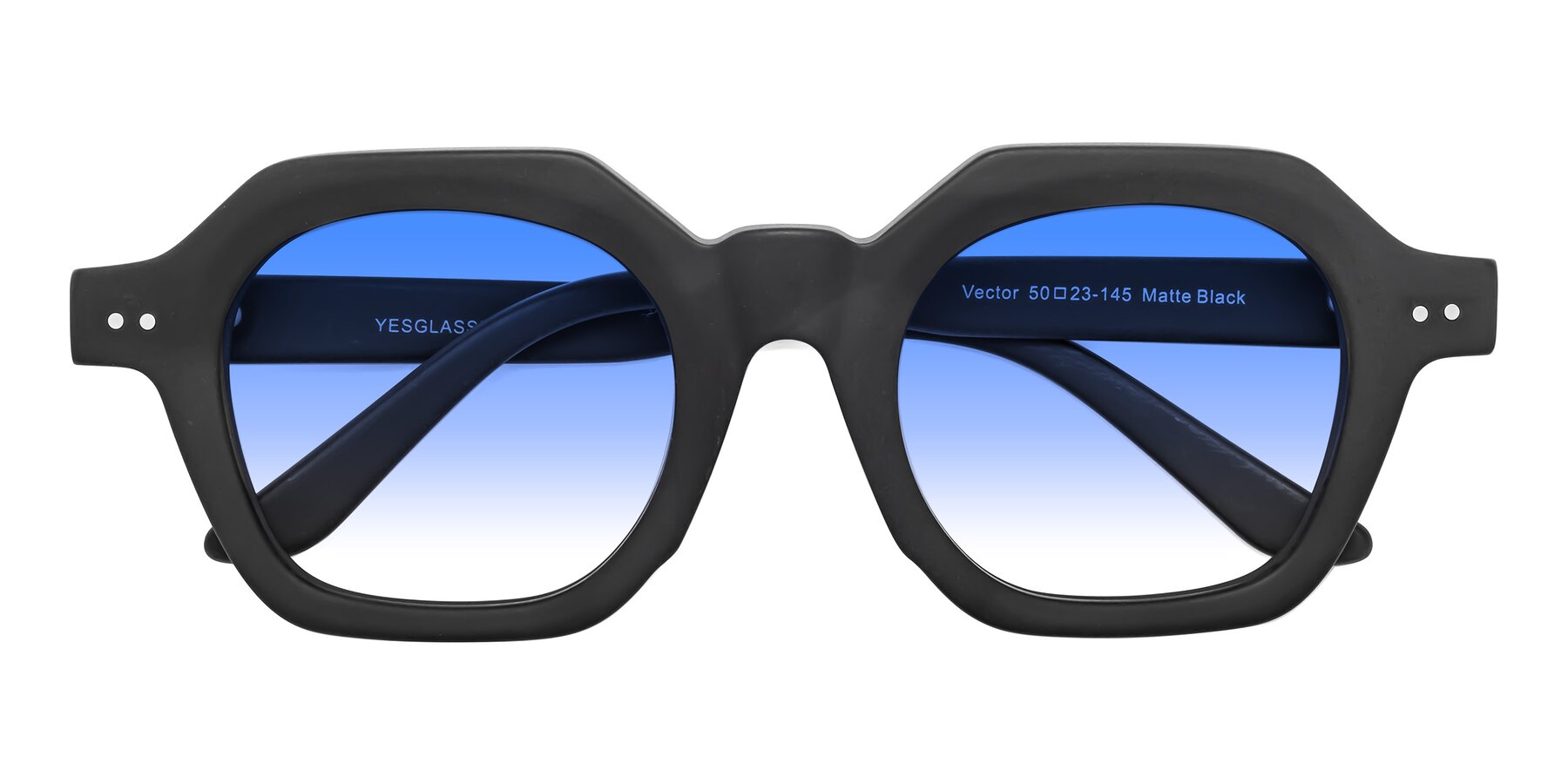 Folded Front of Vector in Matte Black with Blue Gradient Lenses