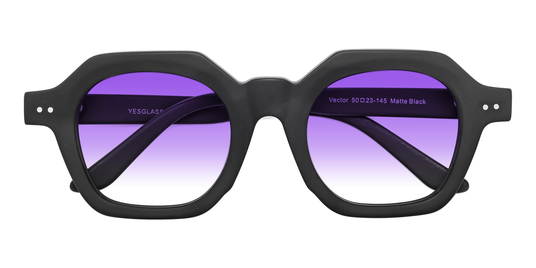 Folded Front of Vector in Matte Black with Purple Gradient Lenses