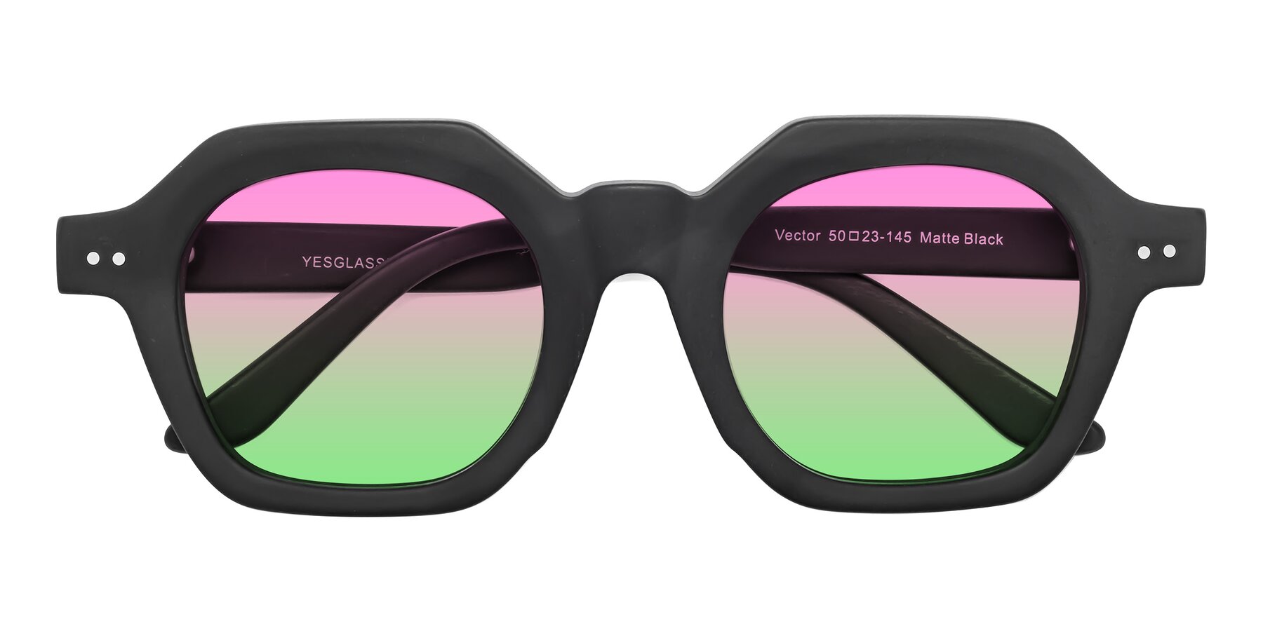 Folded Front of Vector in Matte Black with Pink / Green Gradient Lenses