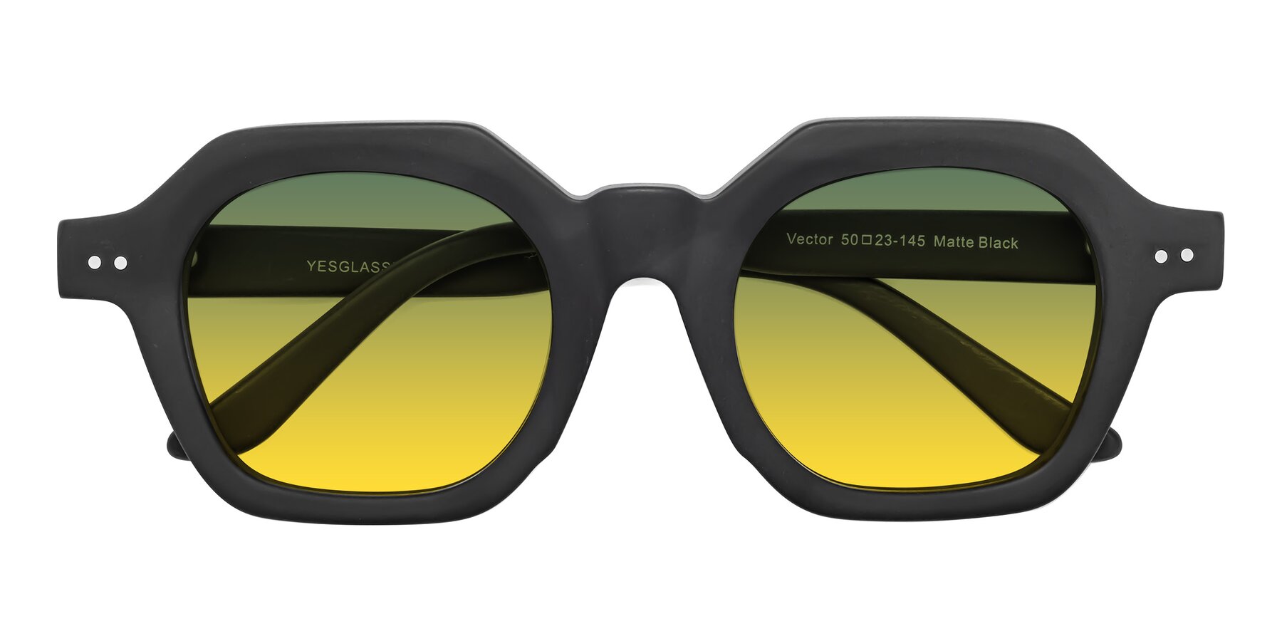Folded Front of Vector in Matte Black with Green / Yellow Gradient Lenses