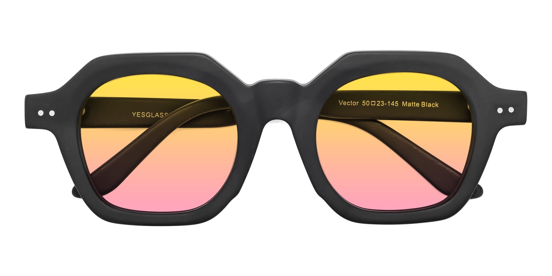 Folded Front of Vector in Matte Black with Yellow / Pink Gradient Lenses