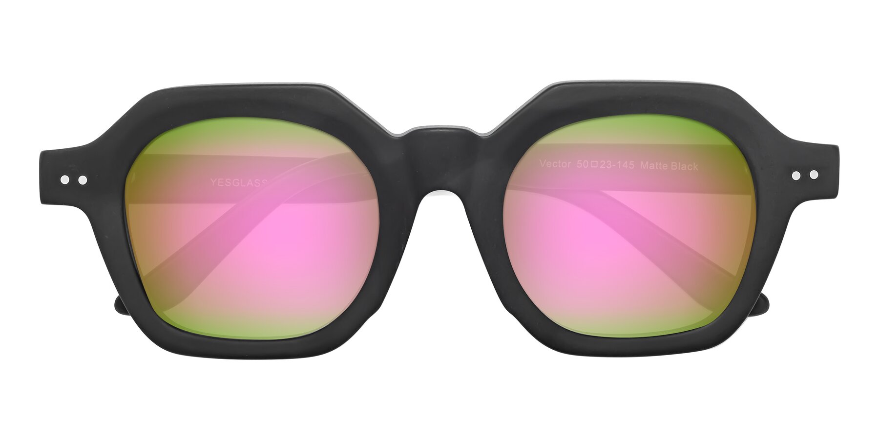 Folded Front of Vector in Matte Black with Pink Mirrored Lenses