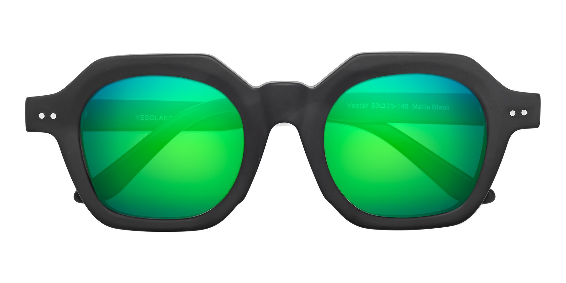 Folded Front of Vector in Matte Black with Green Mirrored Lenses