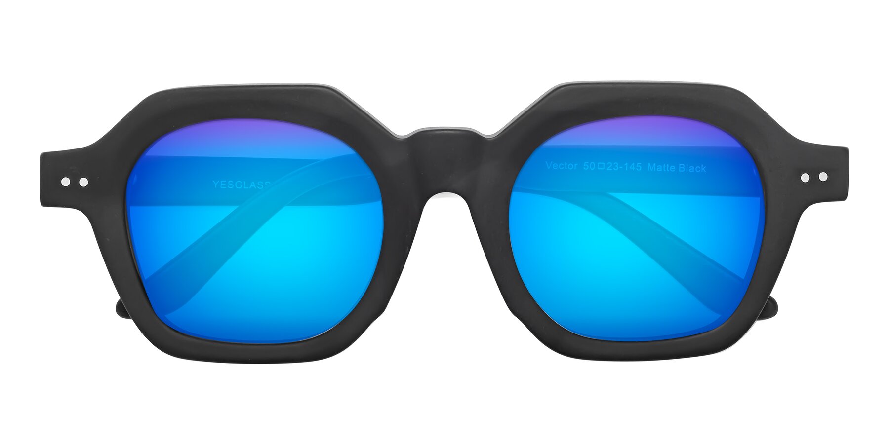 Folded Front of Vector in Matte Black with Blue Mirrored Lenses