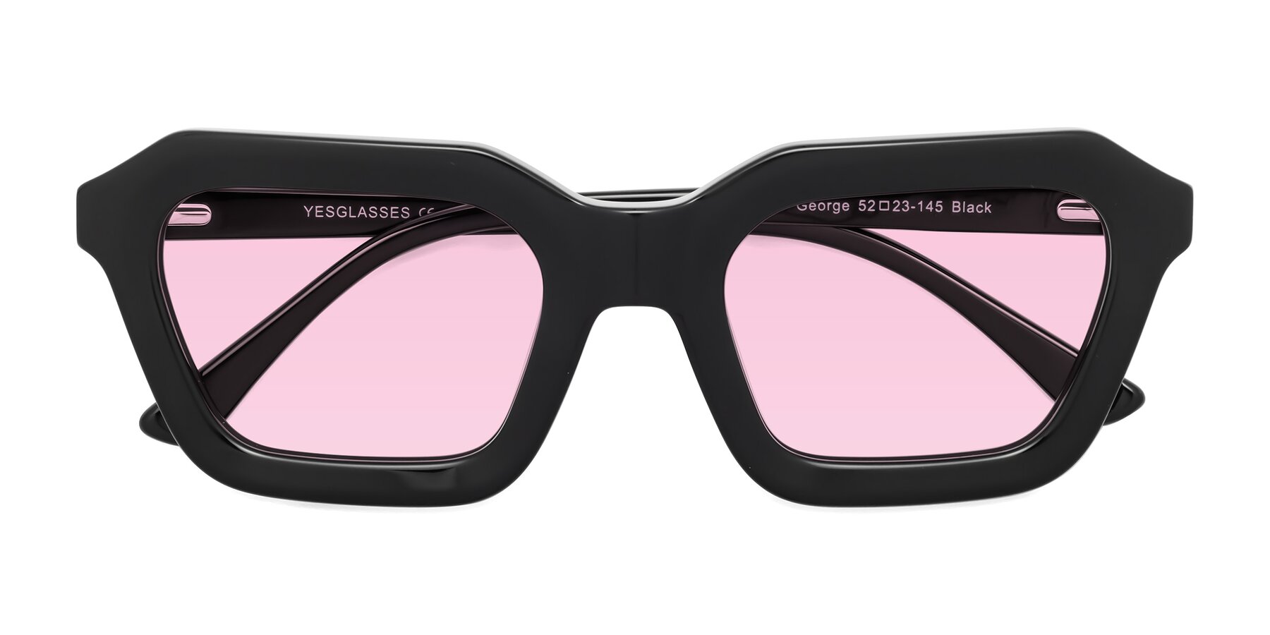 Folded Front of George in Black with Light Pink Tinted Lenses