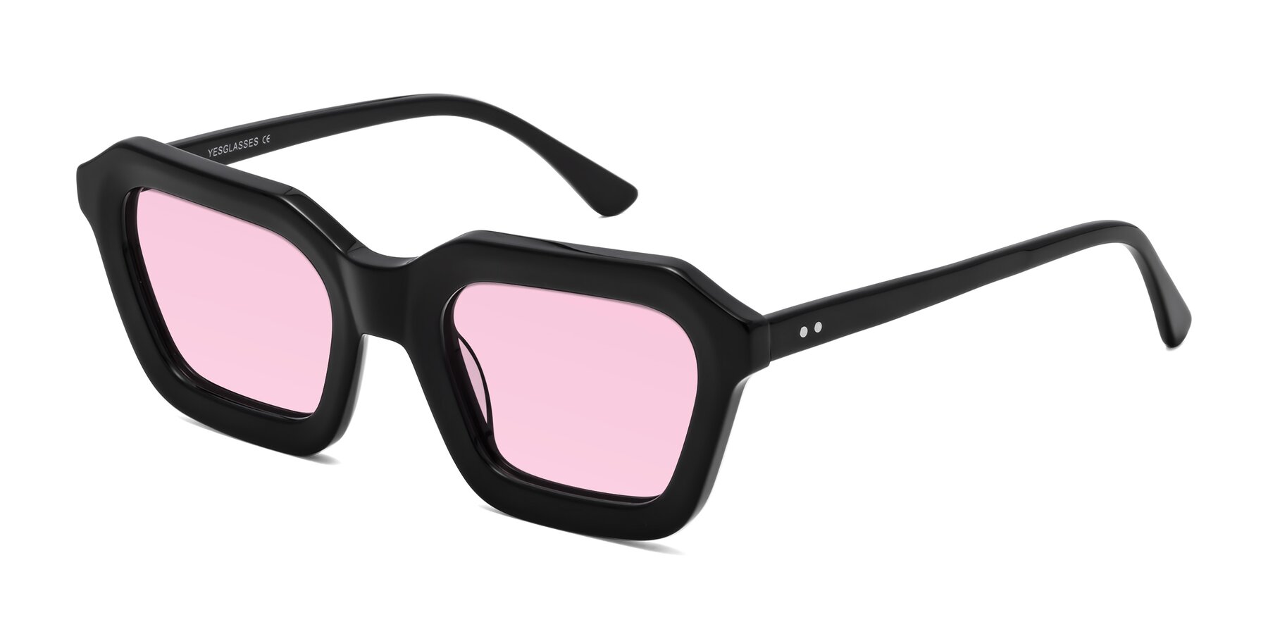 Angle of George in Black with Light Pink Tinted Lenses
