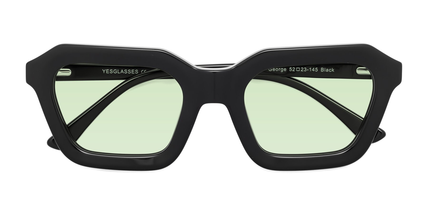 Folded Front of George in Black with Light Green Tinted Lenses