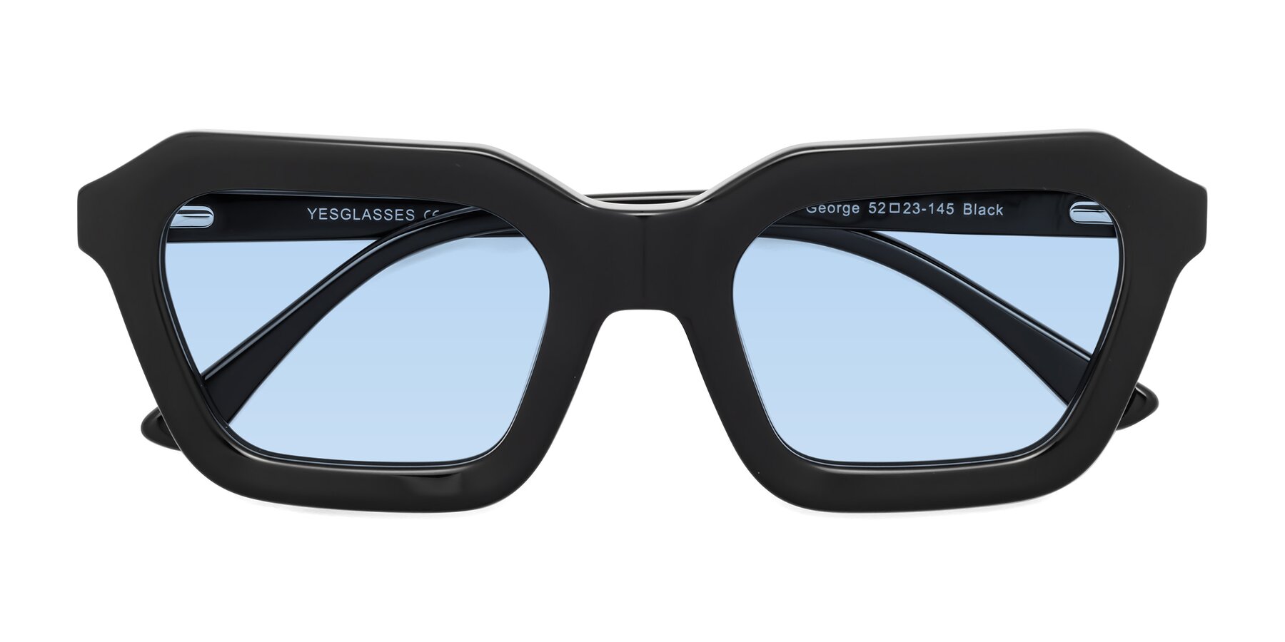 Folded Front of George in Black with Light Blue Tinted Lenses