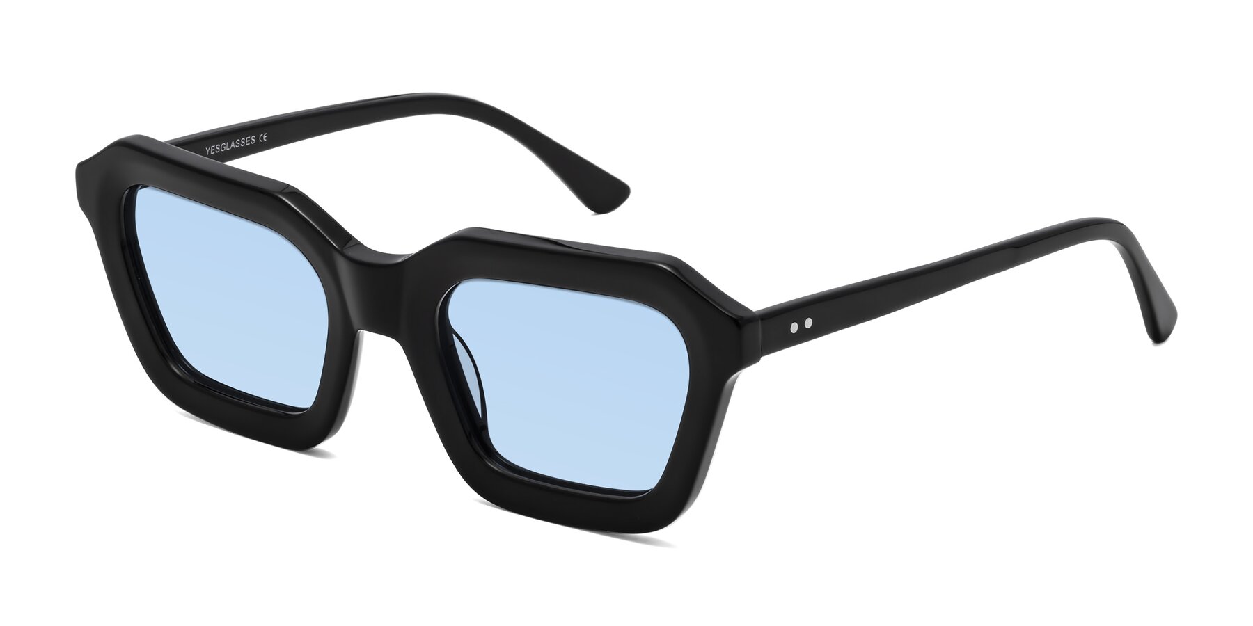 Angle of George in Black with Light Blue Tinted Lenses