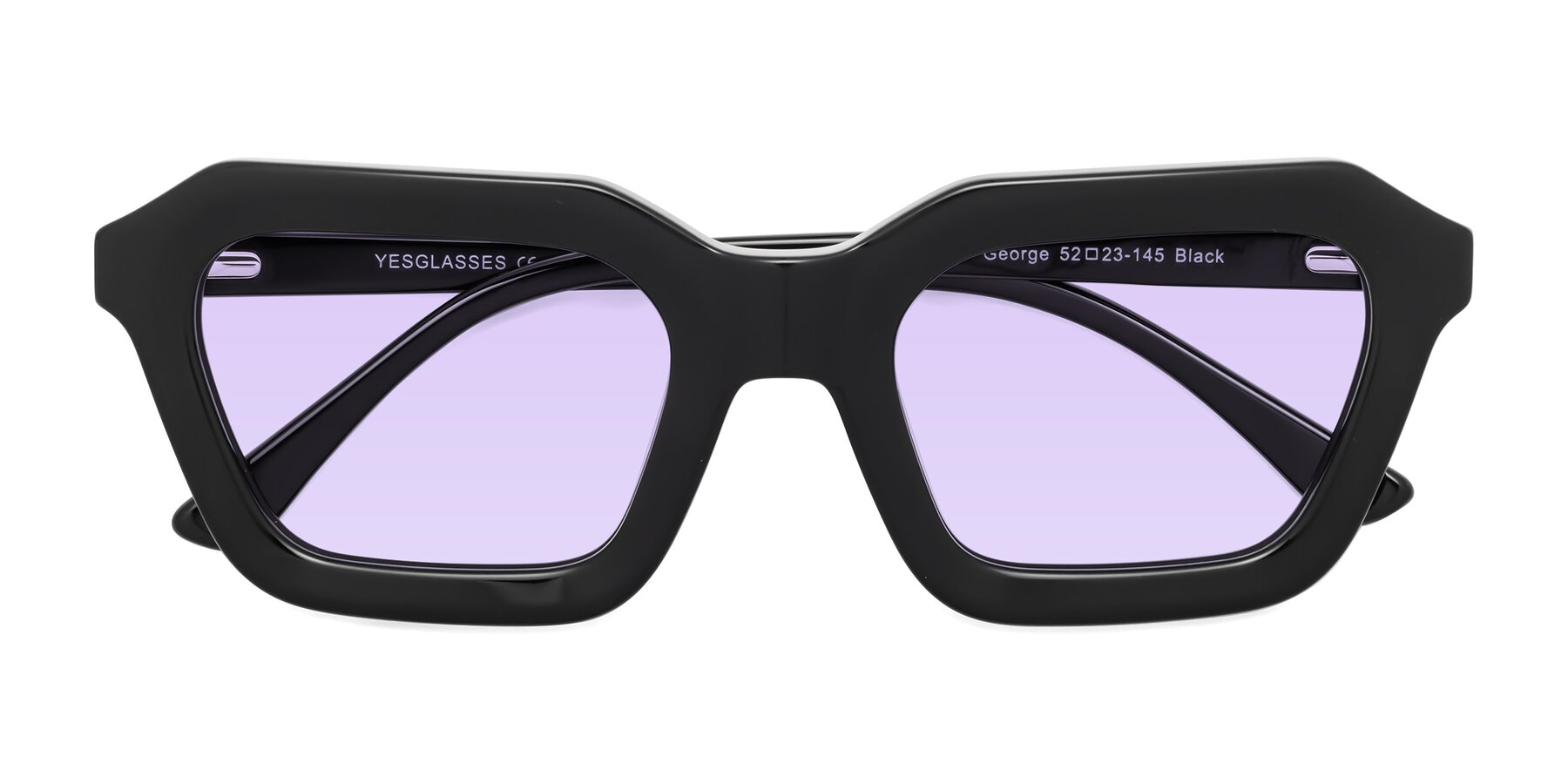 Folded Front of George in Black with Light Purple Tinted Lenses