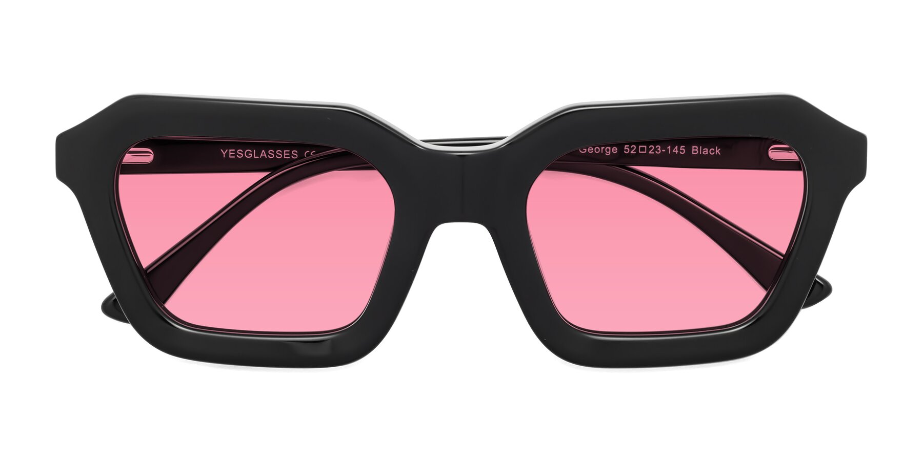 Folded Front of George in Black with Pink Tinted Lenses