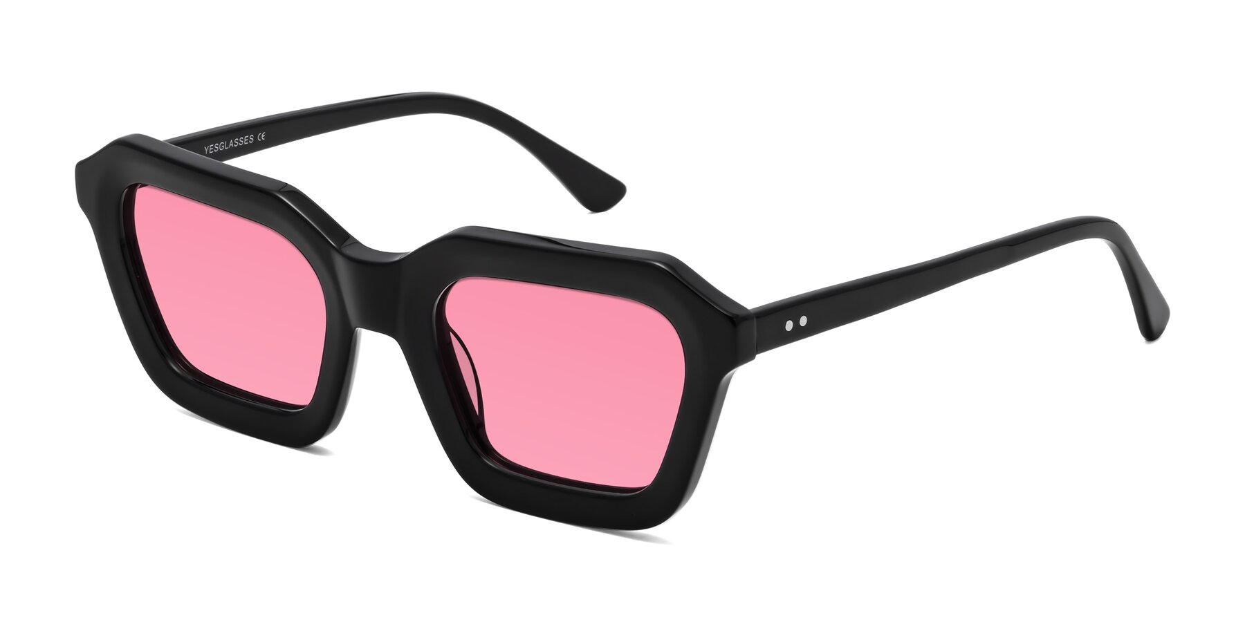 Angle of George in Black with Pink Tinted Lenses