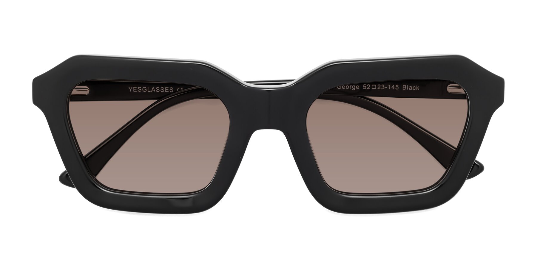 Folded Front of George in Black with Medium Brown Tinted Lenses