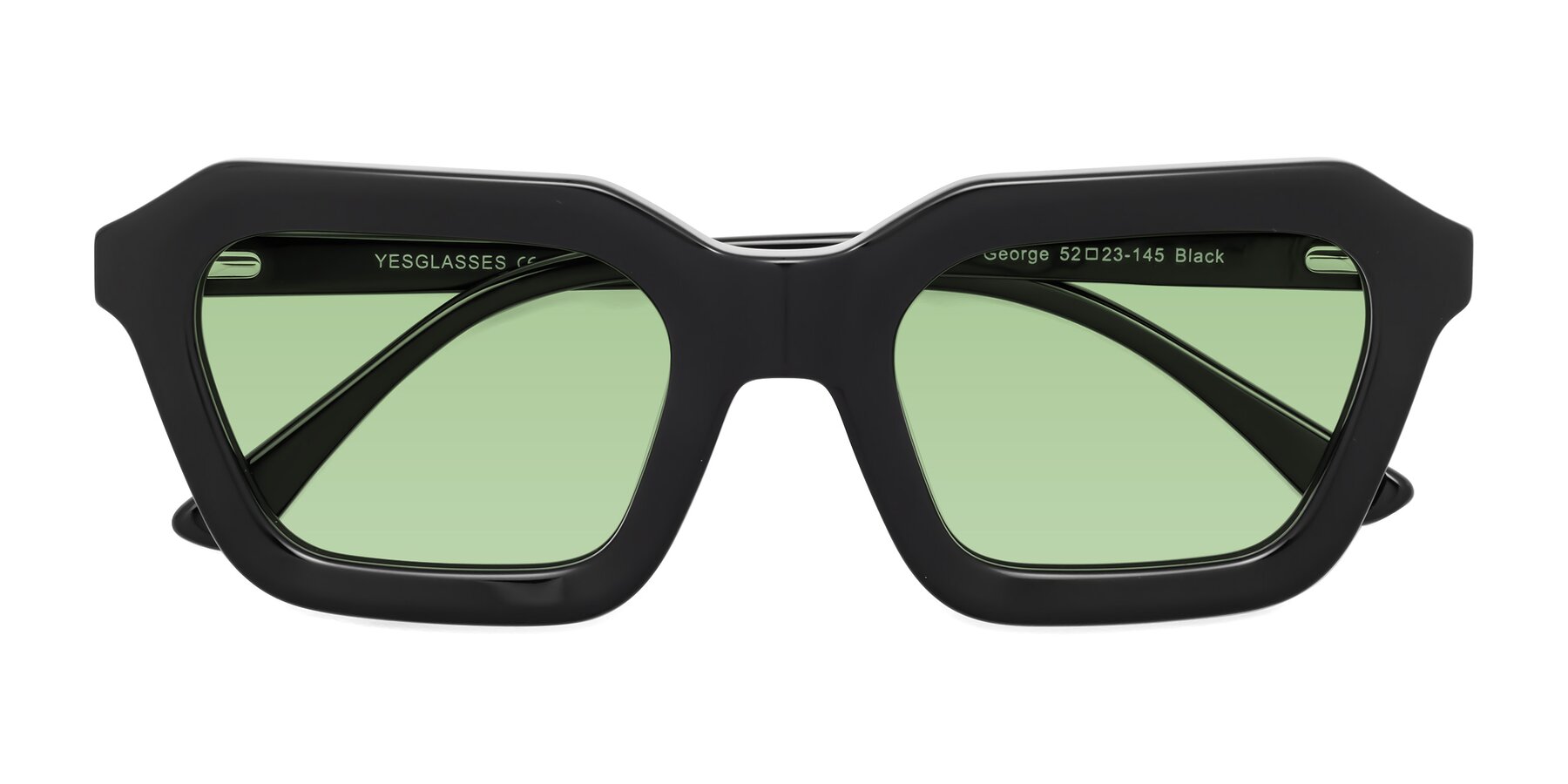 Folded Front of George in Black with Medium Green Tinted Lenses