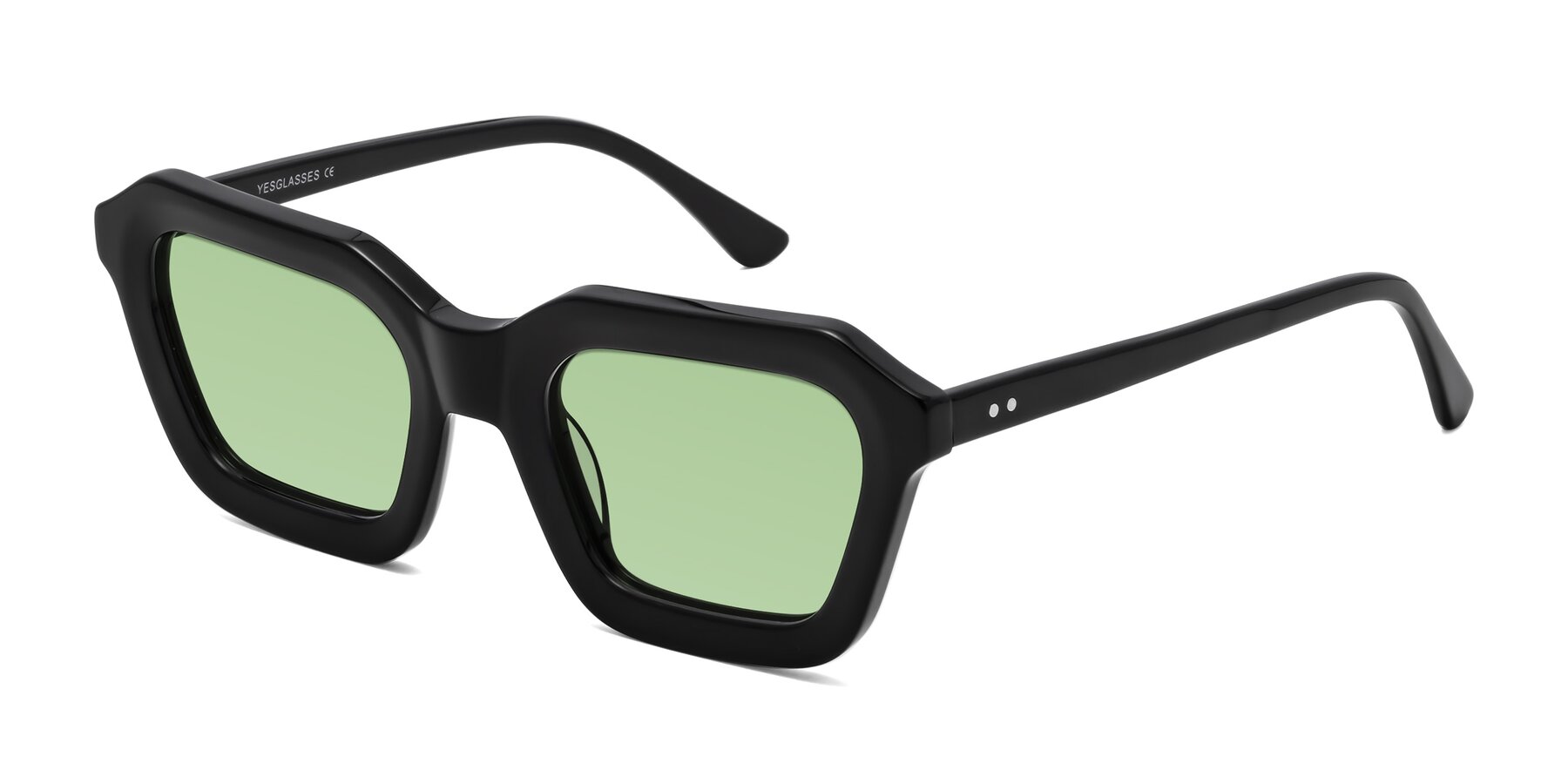 Angle of George in Black with Medium Green Tinted Lenses