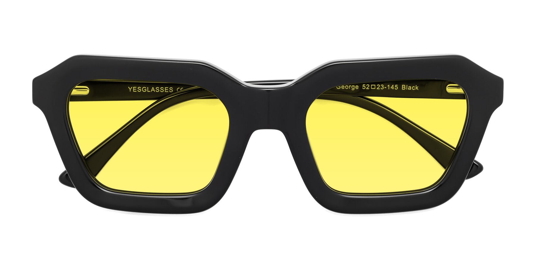 Folded Front of George in Black with Medium Yellow Tinted Lenses