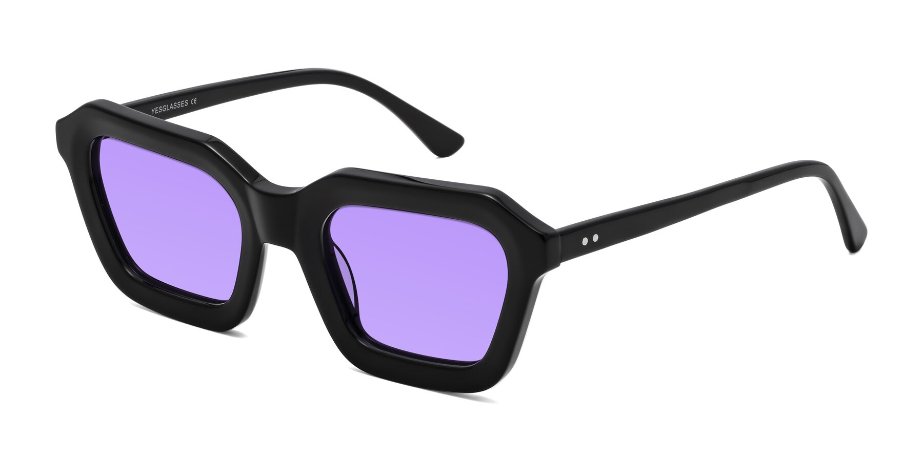 Angle of George in Black with Medium Purple Tinted Lenses