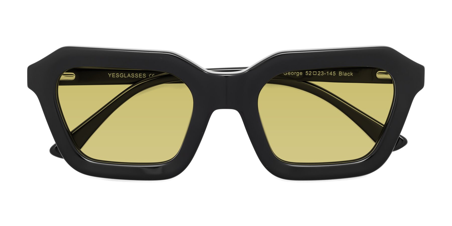 Folded Front of George in Black with Medium Champagne Tinted Lenses