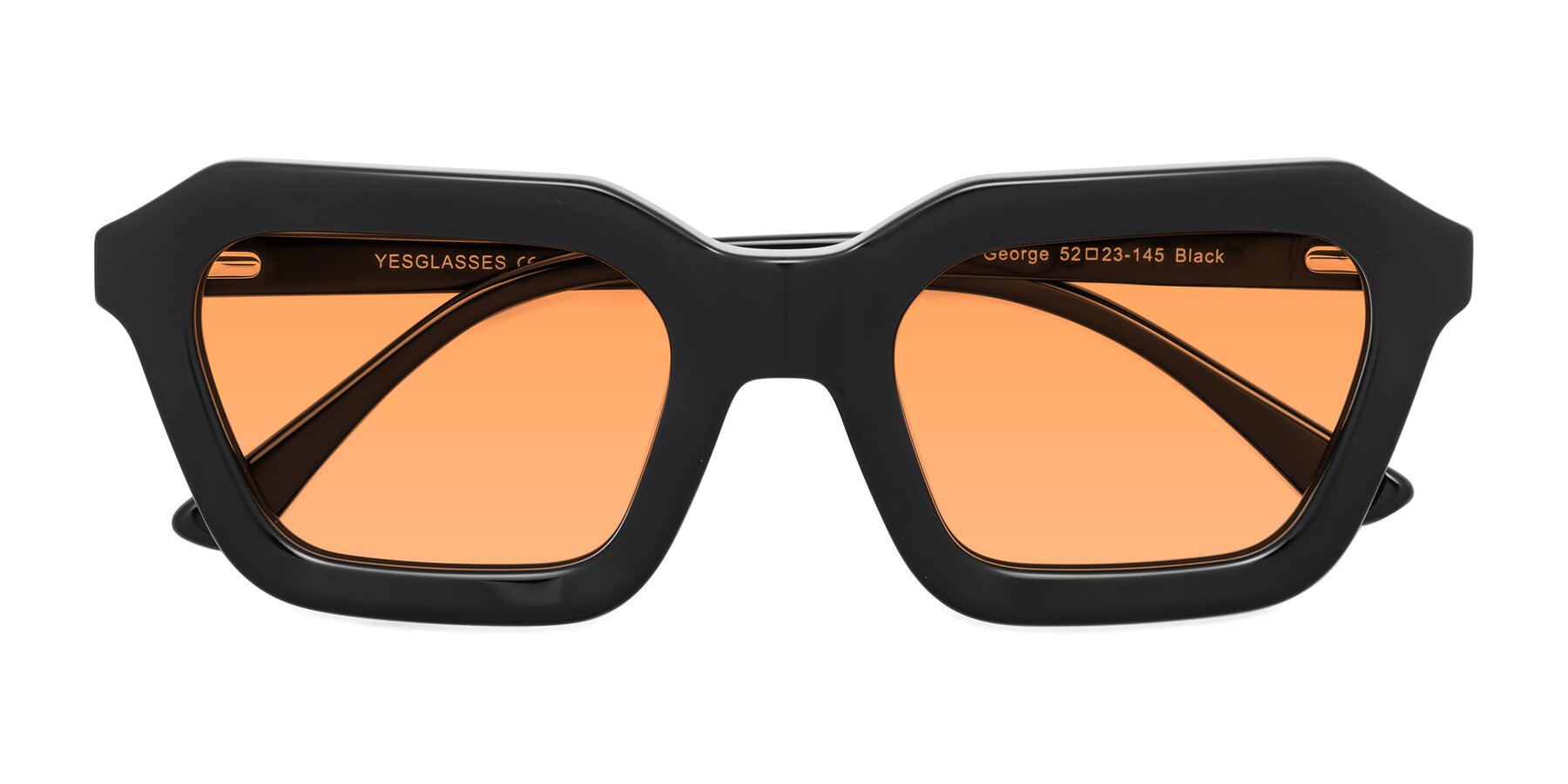 Folded Front of George in Black with Medium Orange Tinted Lenses