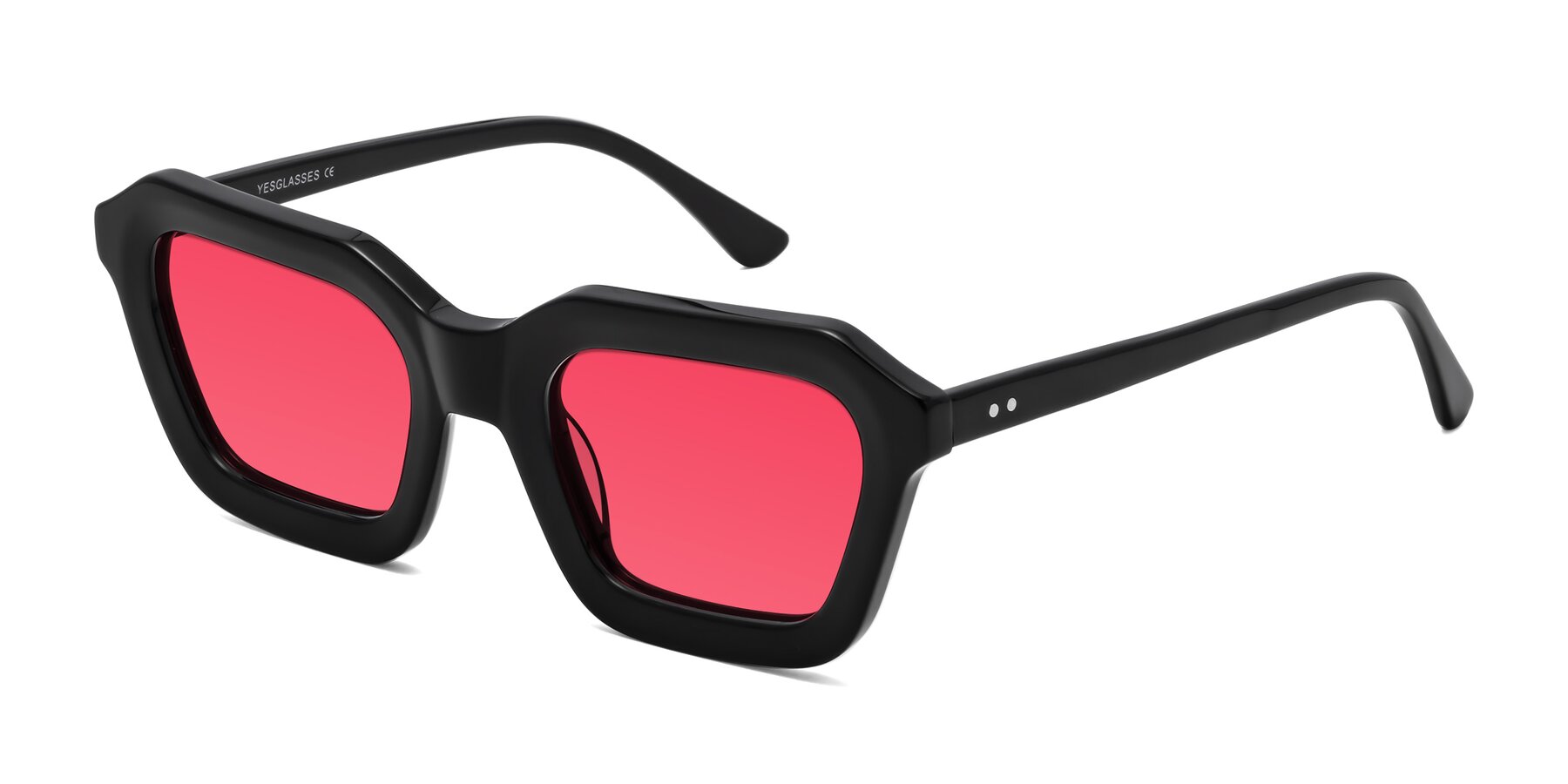 Angle of George in Black with Red Tinted Lenses