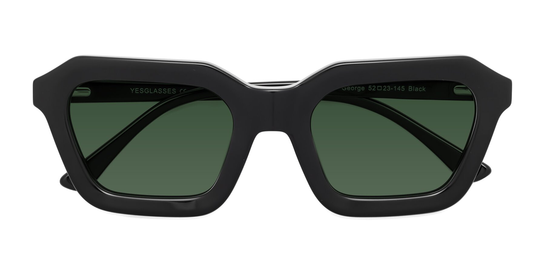 Folded Front of George in Black with Green Tinted Lenses