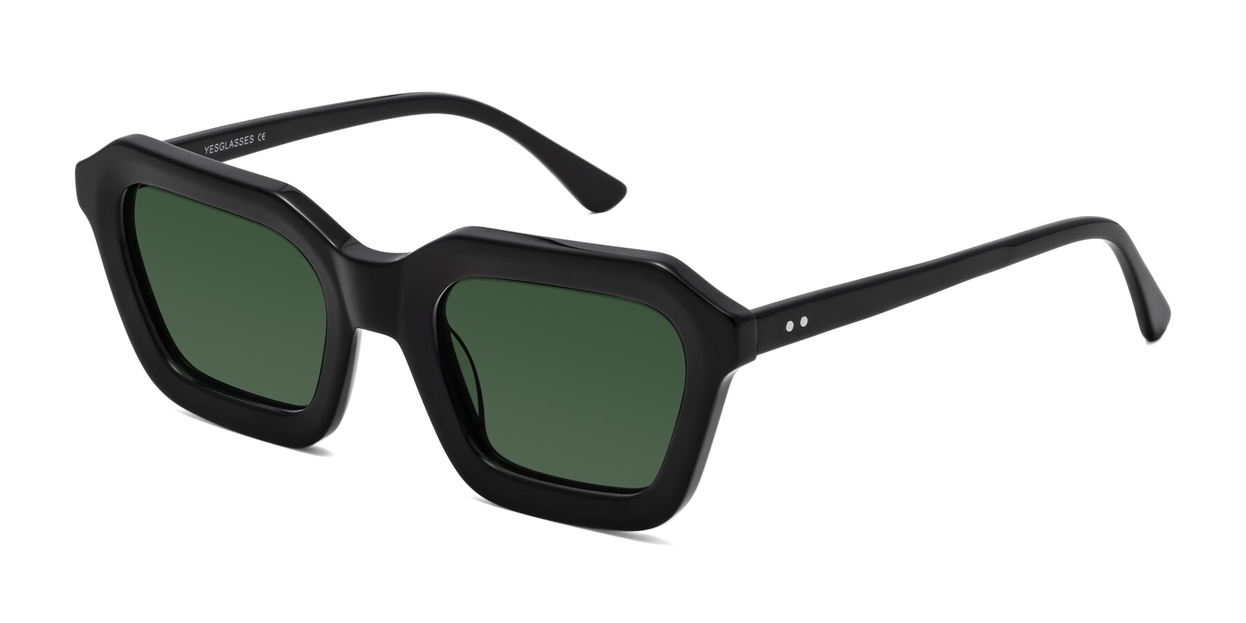 Angle of George in Black with Green Tinted Lenses