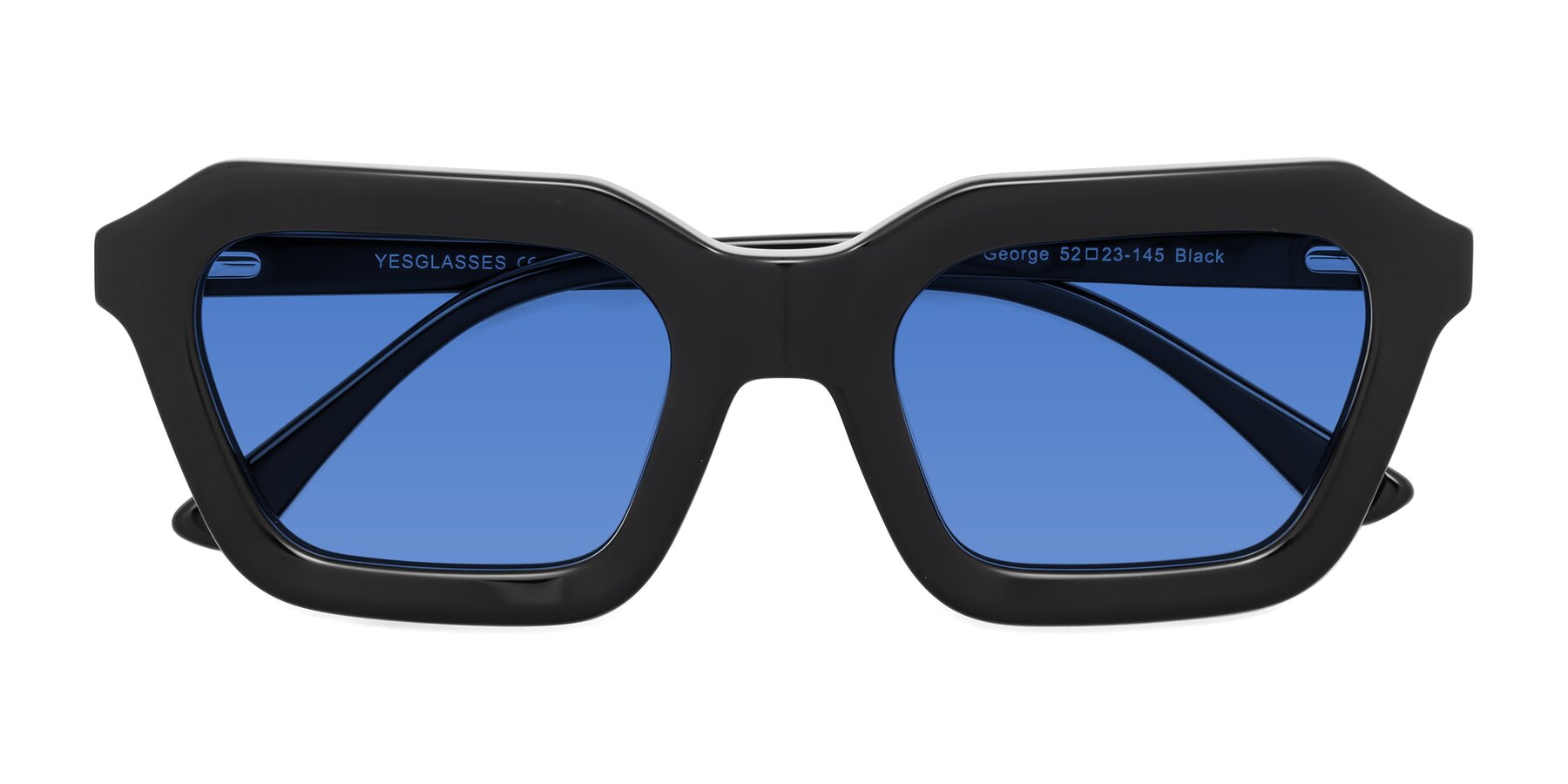 Folded Front of George in Black with Blue Tinted Lenses